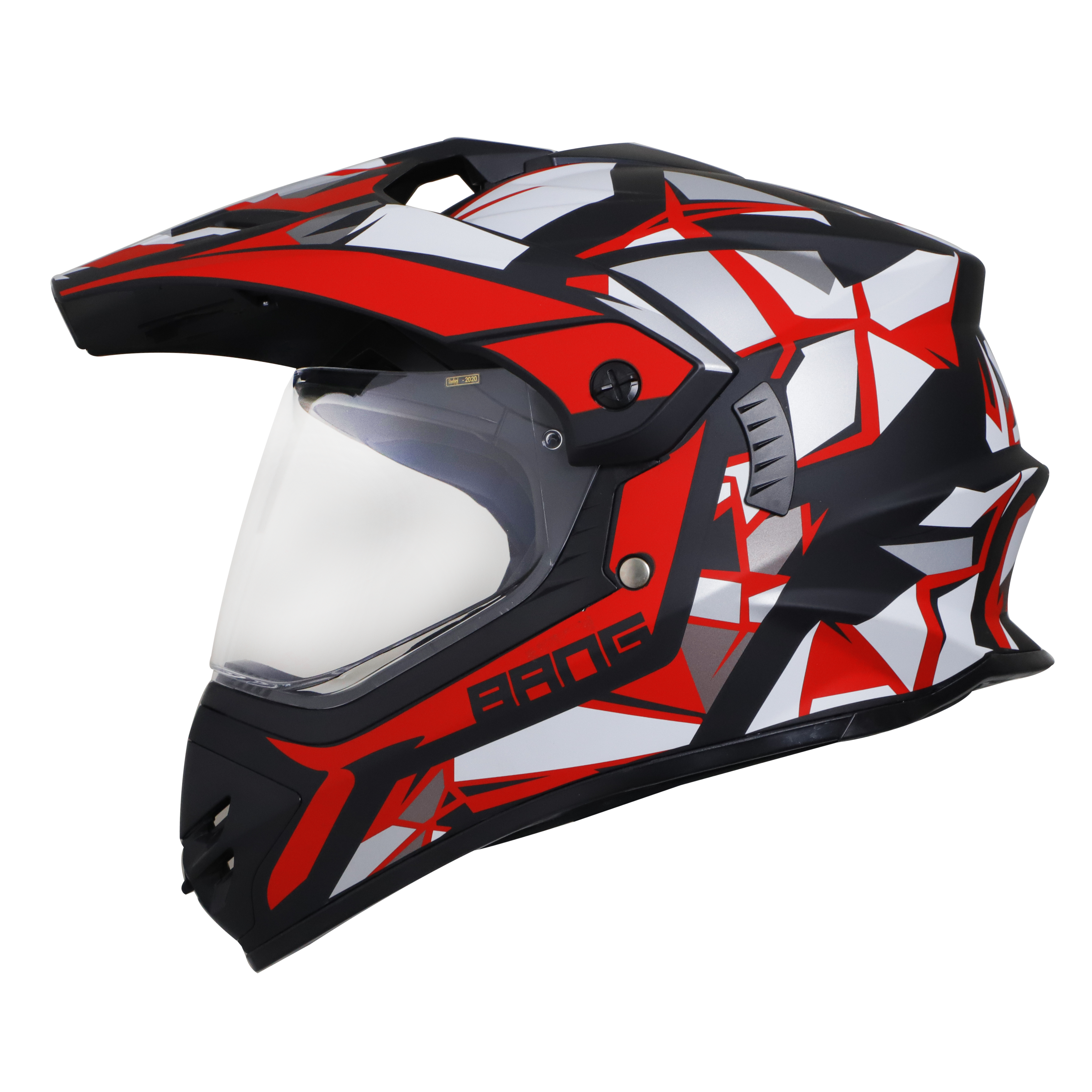 Steelbird Off Road Bang KTN ISI Certified ABS Material Shell Motocross Helmet (Matt Black Red With Clear Visor)