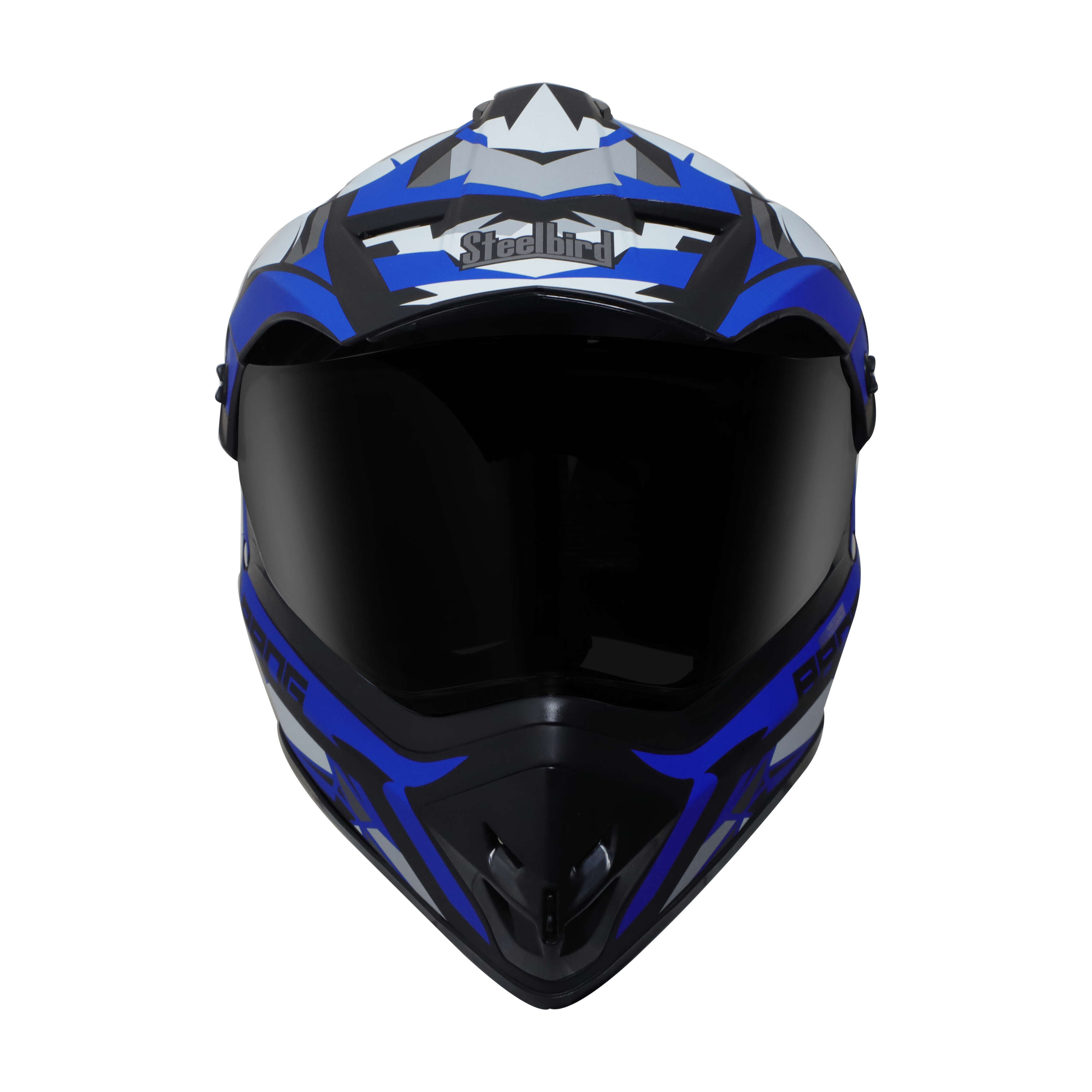Steelbird Off Road Bang KTN ISI Certified ABS Material Shell Motocross Helmet (Matt Black Blue With Smoke Visor)