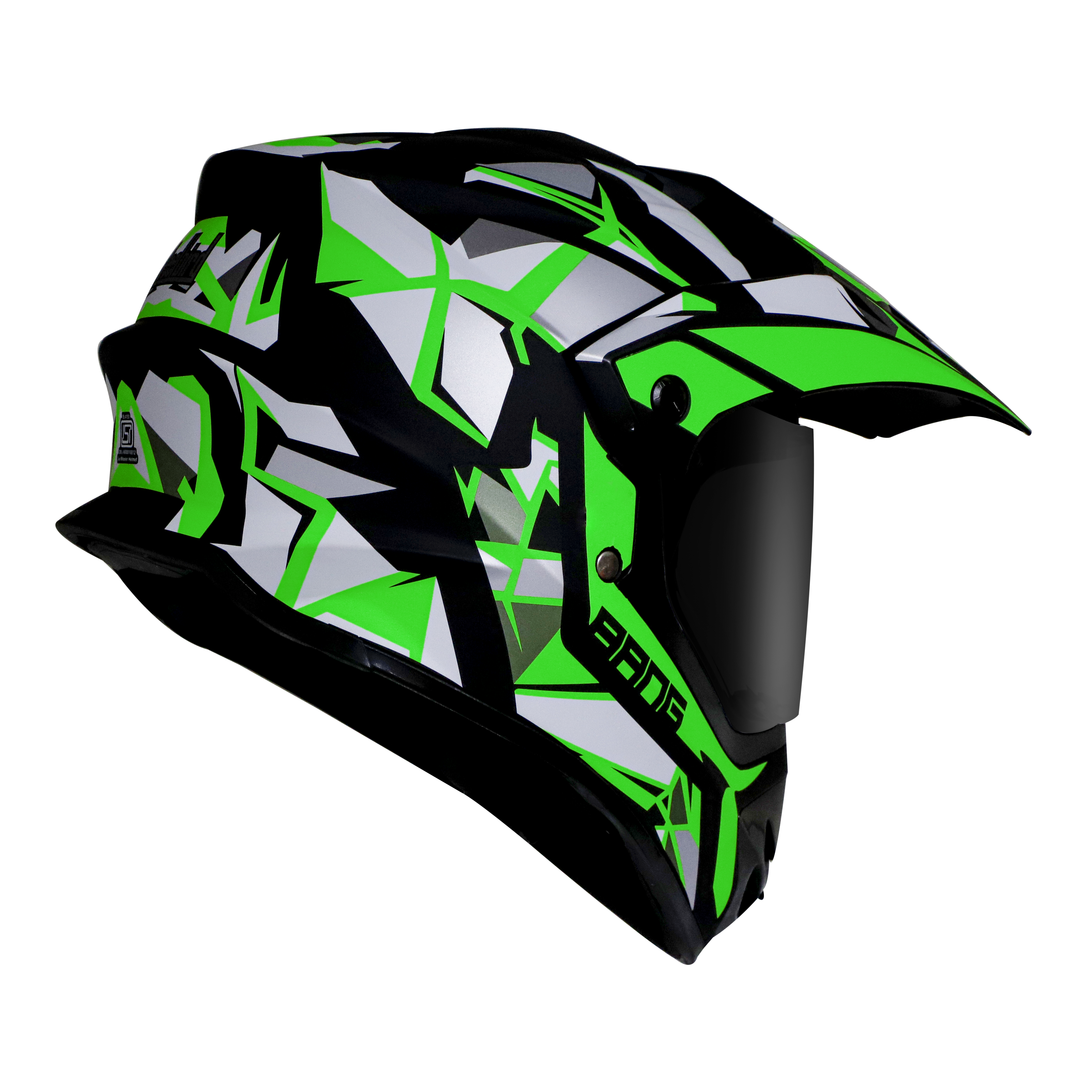 Steelbird Off Road Bang KTN ISI Certified ABS Material Shell Motocross Helmet (Matt Black Green With Smoke Visor)