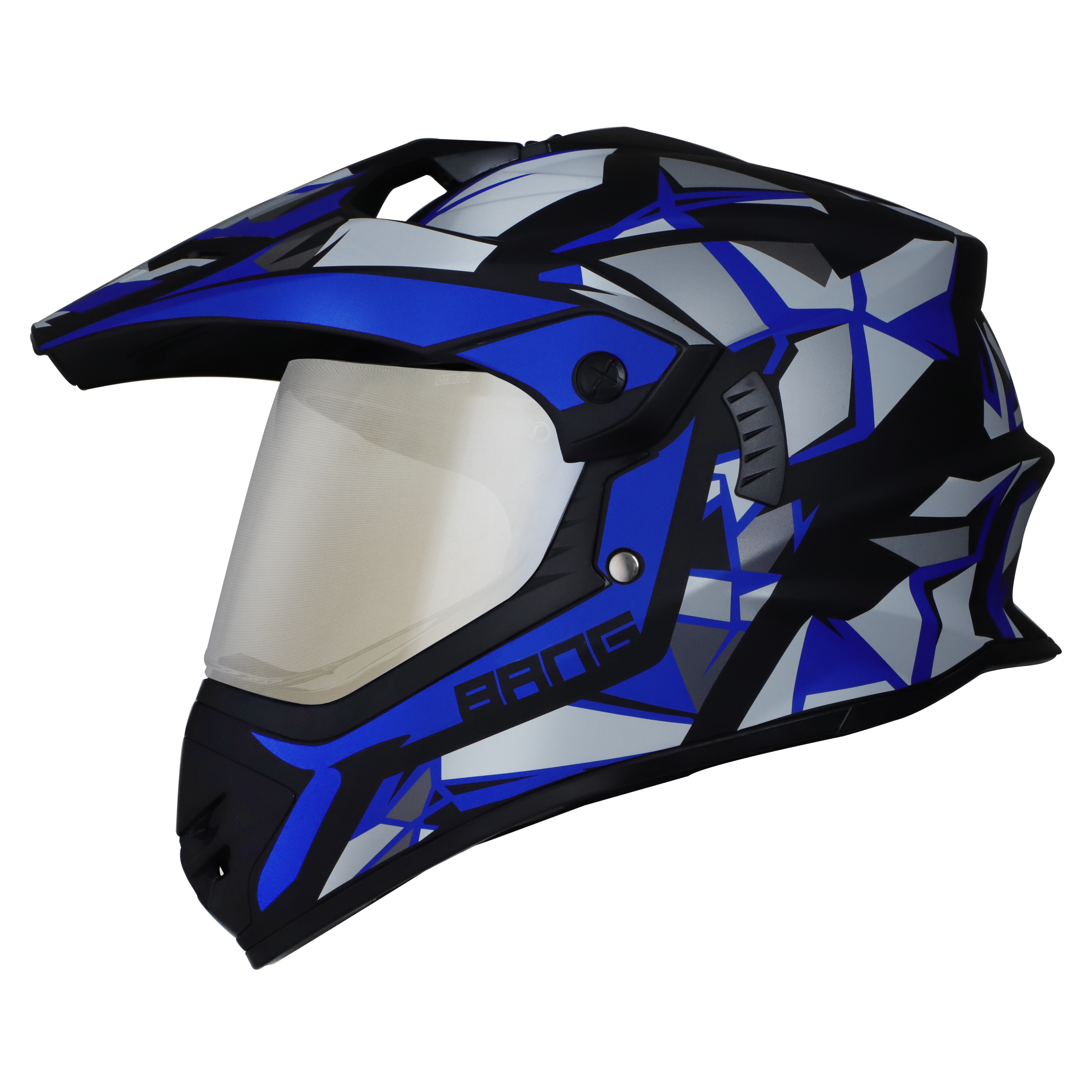 Steelbird Off Road Bang KTN ISI Certified ABS Material Shell Motocross Helmet (Matt Black Blue With Chrome Silver Visor)