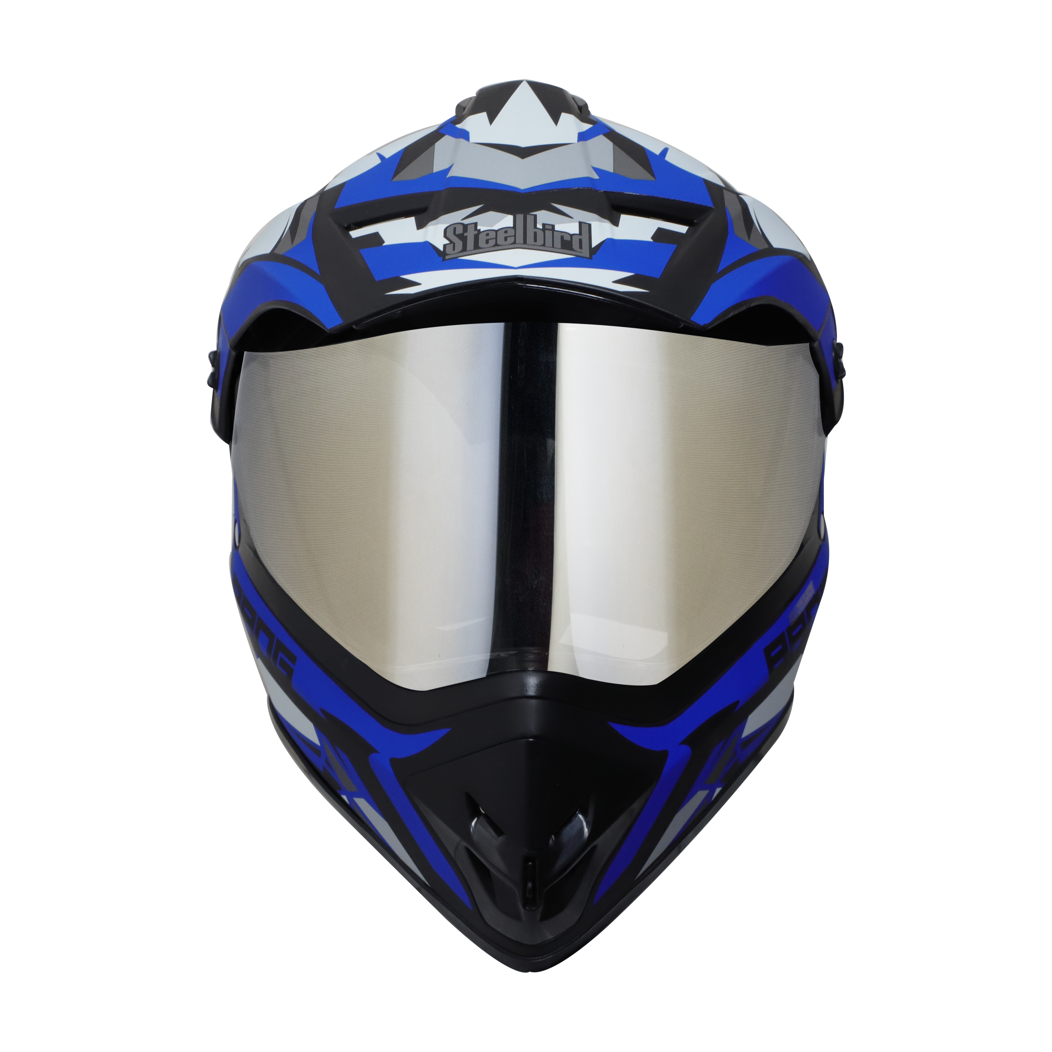 Steelbird Off Road Bang KTN ISI Certified ABS Material Shell Motocross Helmet (Matt Black Blue With Chrome Silver Visor)