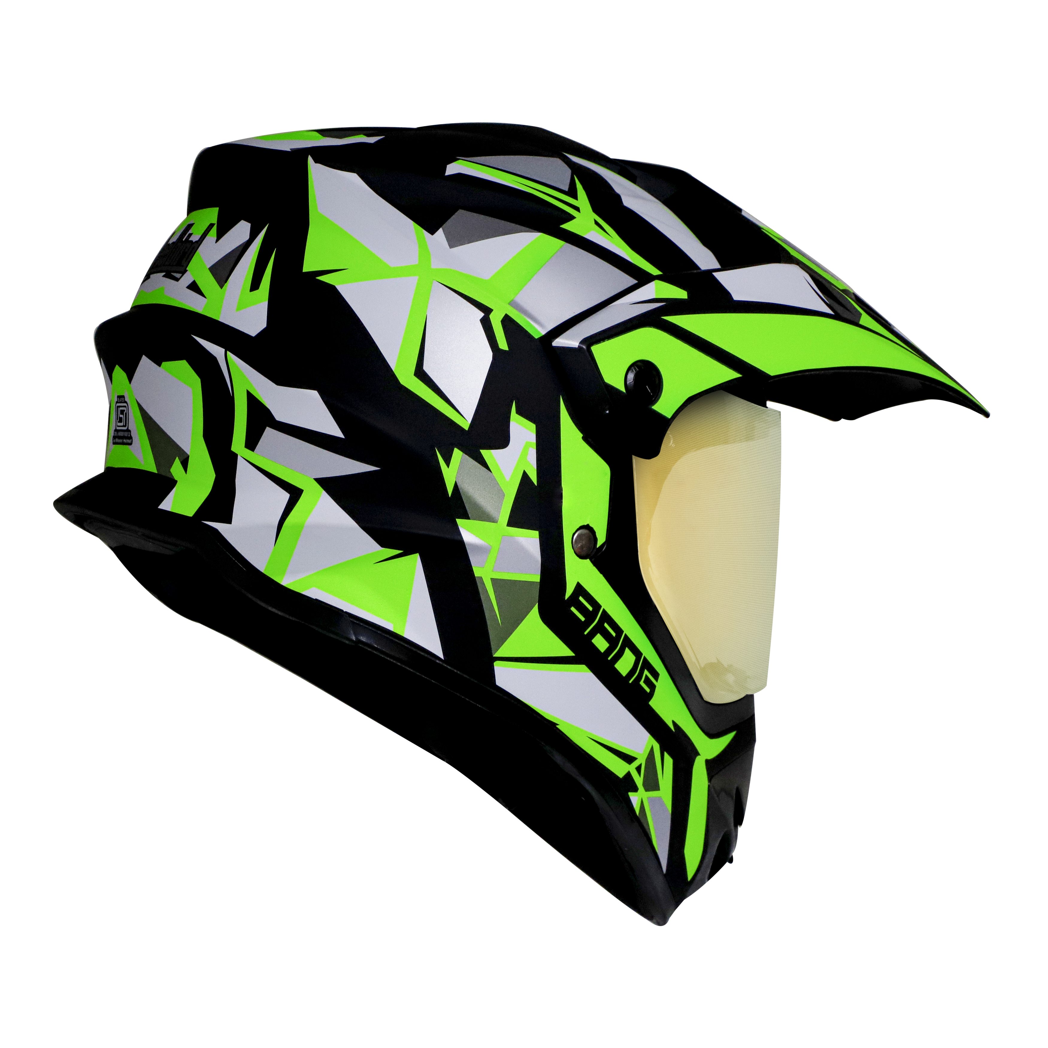 Steelbird Off Road Bang KTN ISI Certified ABS Material Shell Motocross Helmet (Matt Black Neon With Chrome Gold Visor)