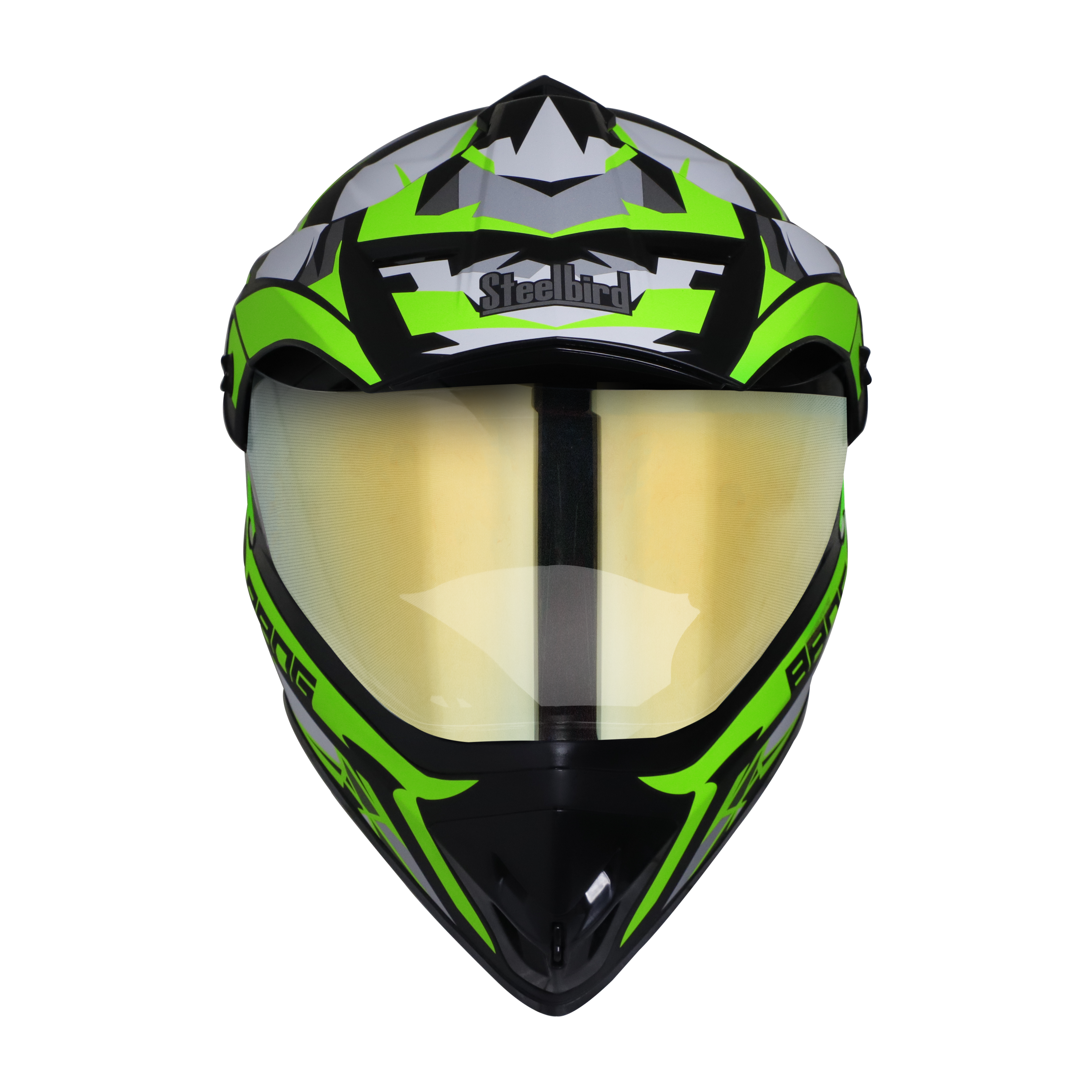 Steelbird Off Road Bang KTN ISI Certified ABS Material Shell Motocross Helmet (Matt Black Neon With Chrome Gold Visor)