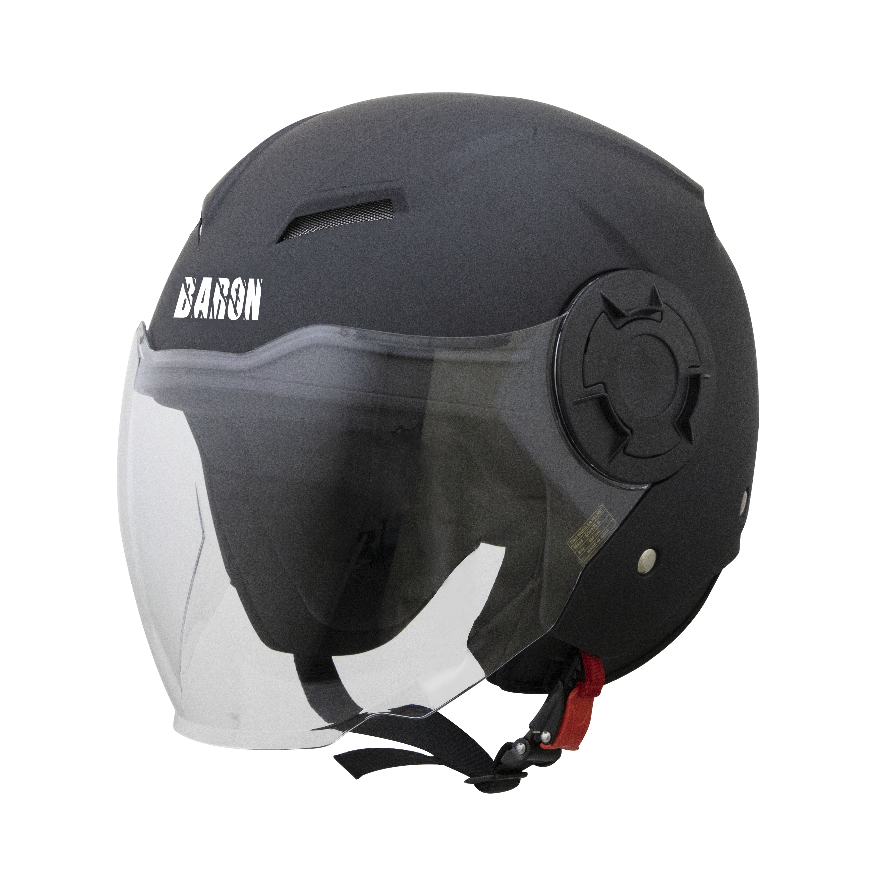 Steelbird Baron Open Face Helmet , ISI Certified Helmet (Matt Black with Clear Visor)