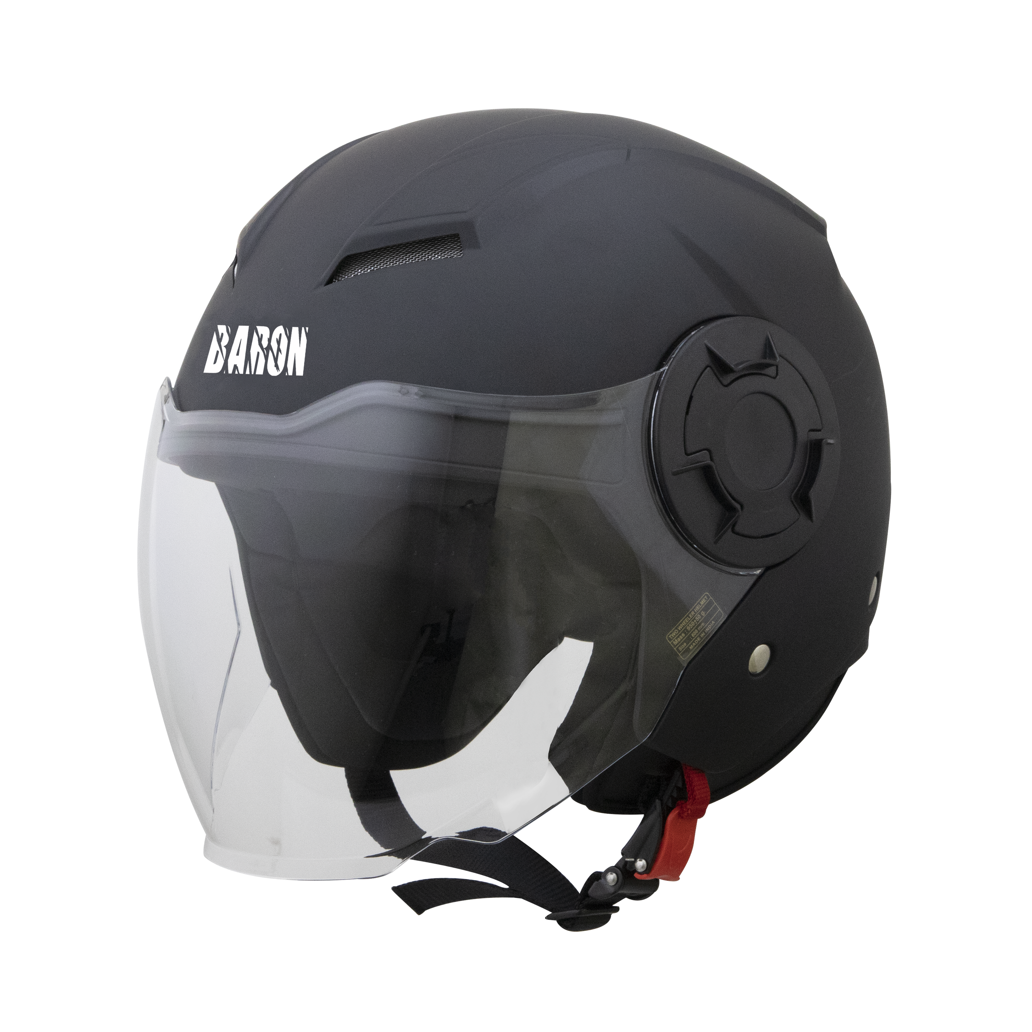 Steelbird Baron Open Face Helmet , ISI Certified Helmet (Matt Black With Clear Visor)