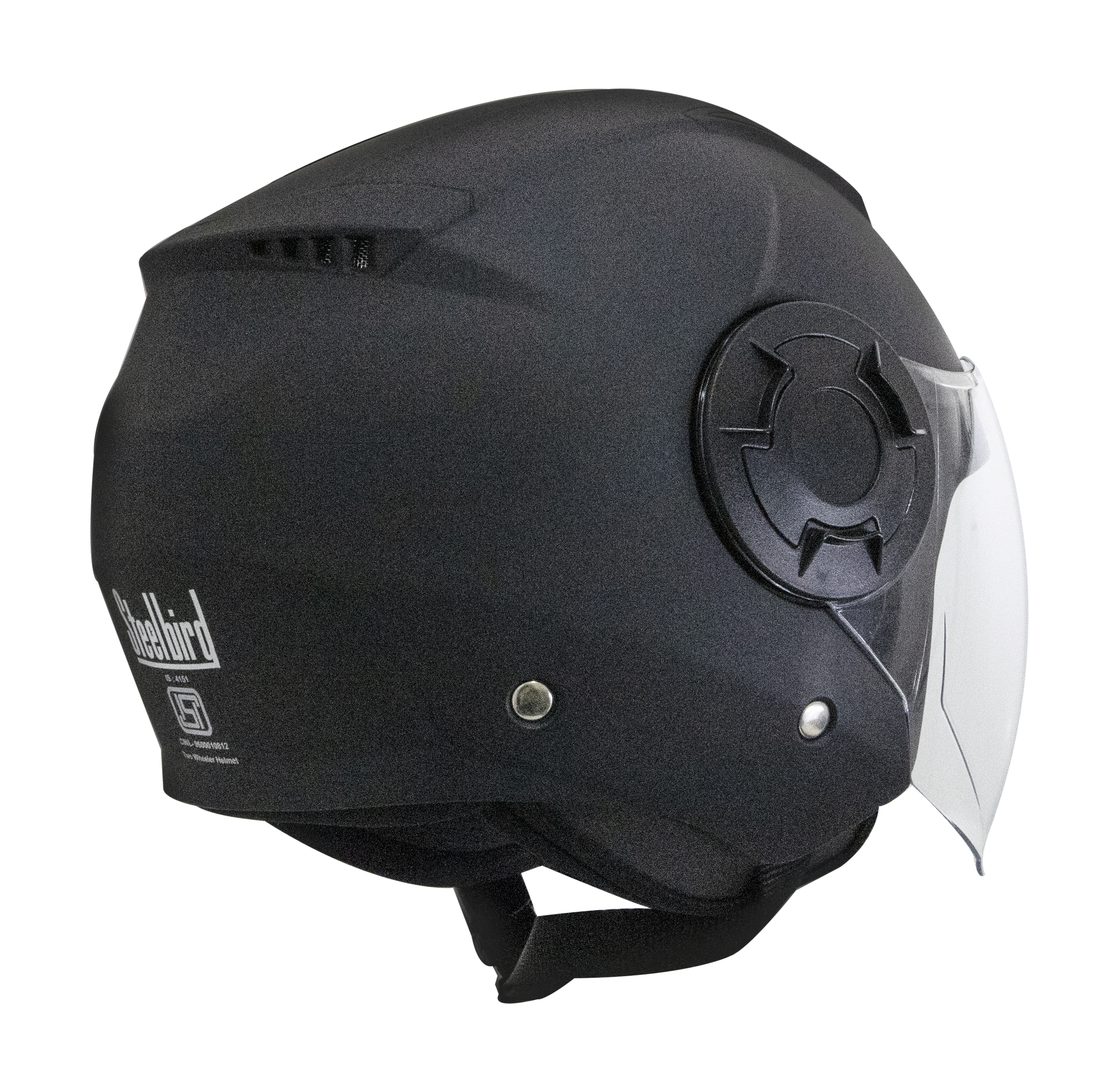 Steelbird Baron Open Face Helmet , ISI Certified Helmet (Matt Black With Clear Visor)