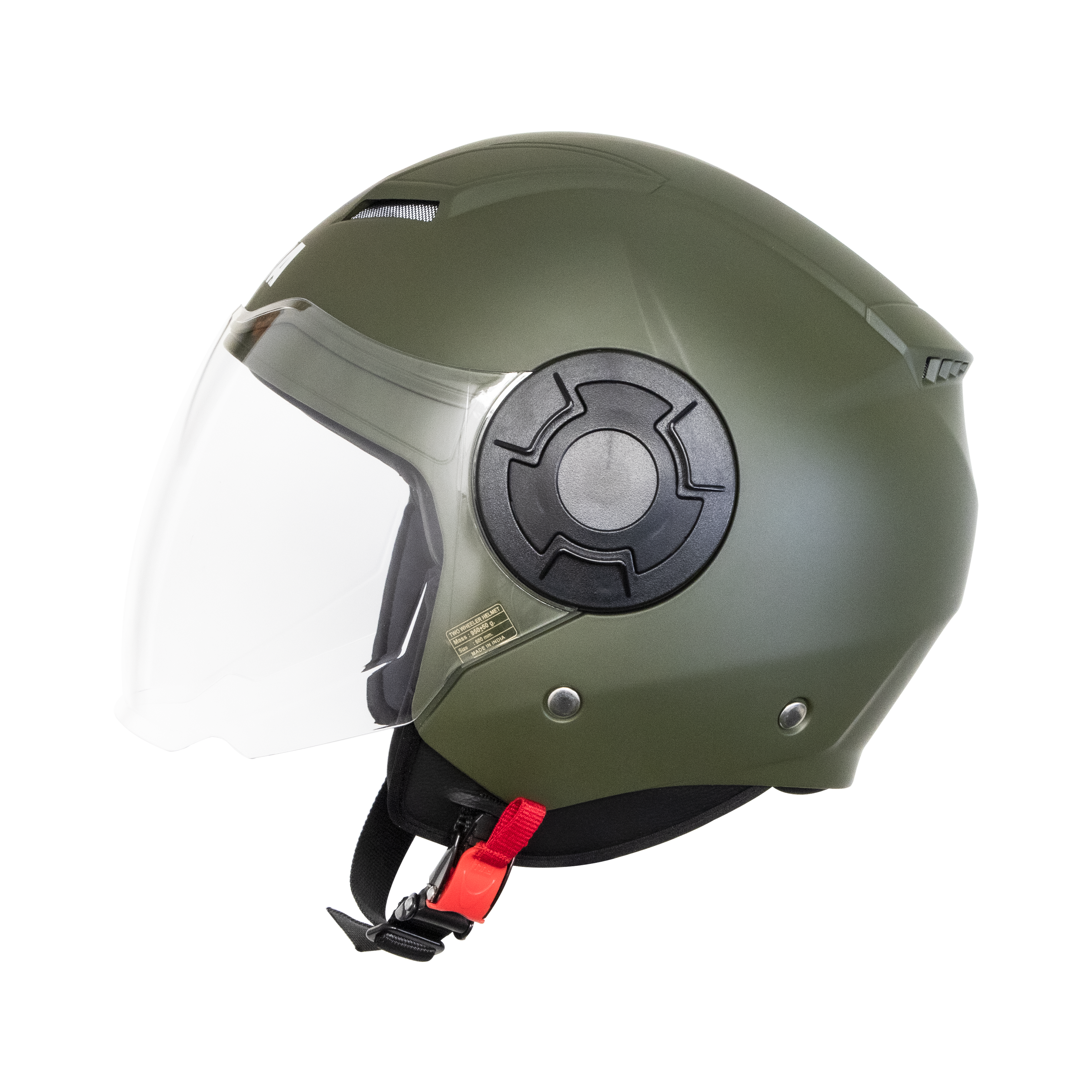 Steelbird Baron Open Face Helmet , ISI Certified Helmet (Matt Battle Green With Clear Visor)