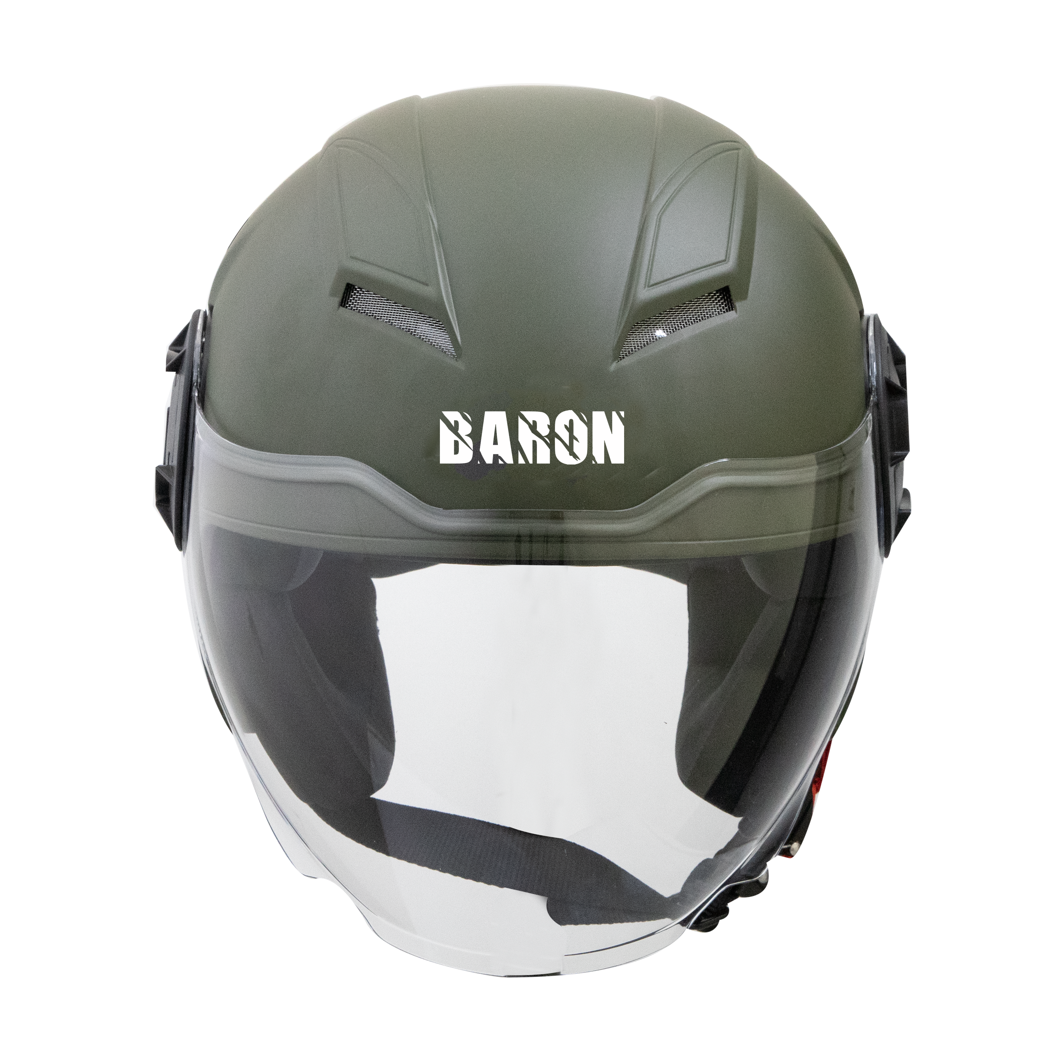 Steelbird Baron Open Face Helmet , ISI Certified Helmet (Matt Battle Green With Clear Visor)