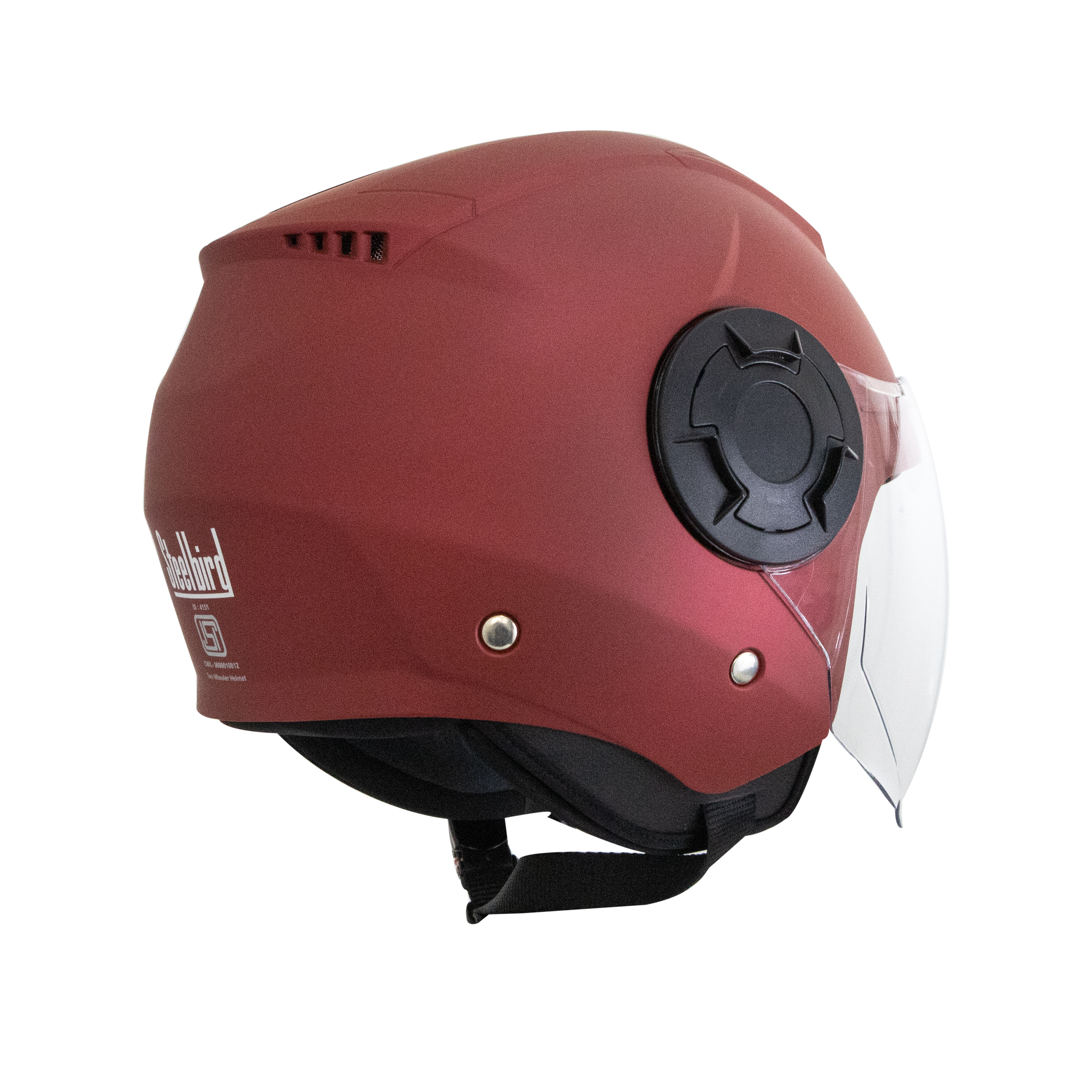 Steelbird Baron Open Face Helmet , ISI Certified Helmet (Matt Maroon With Clear Visor)