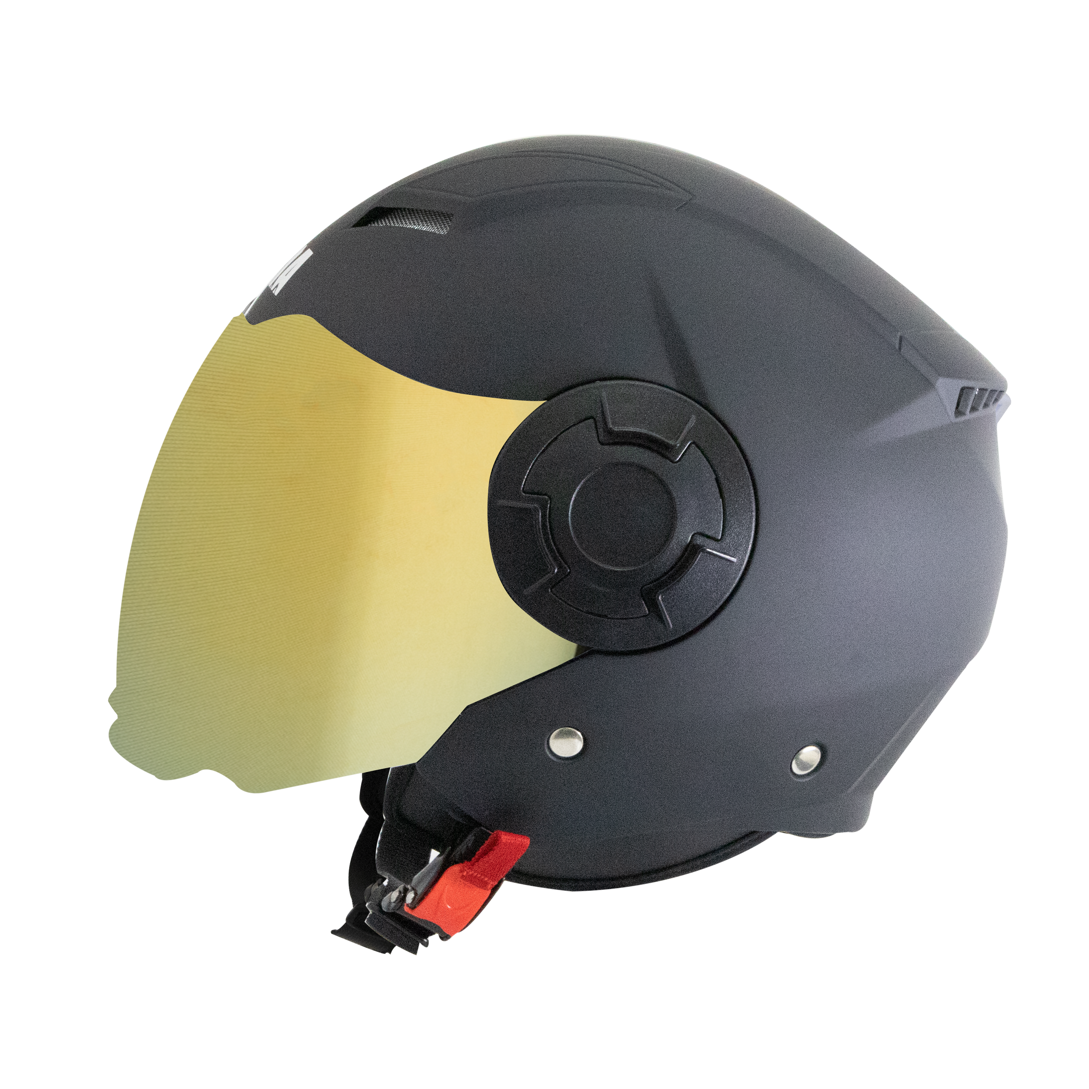 Steelbird Baron Open Face Helmet , ISI Certified Helmet (Glossy Black With Chrome Gold Visor)