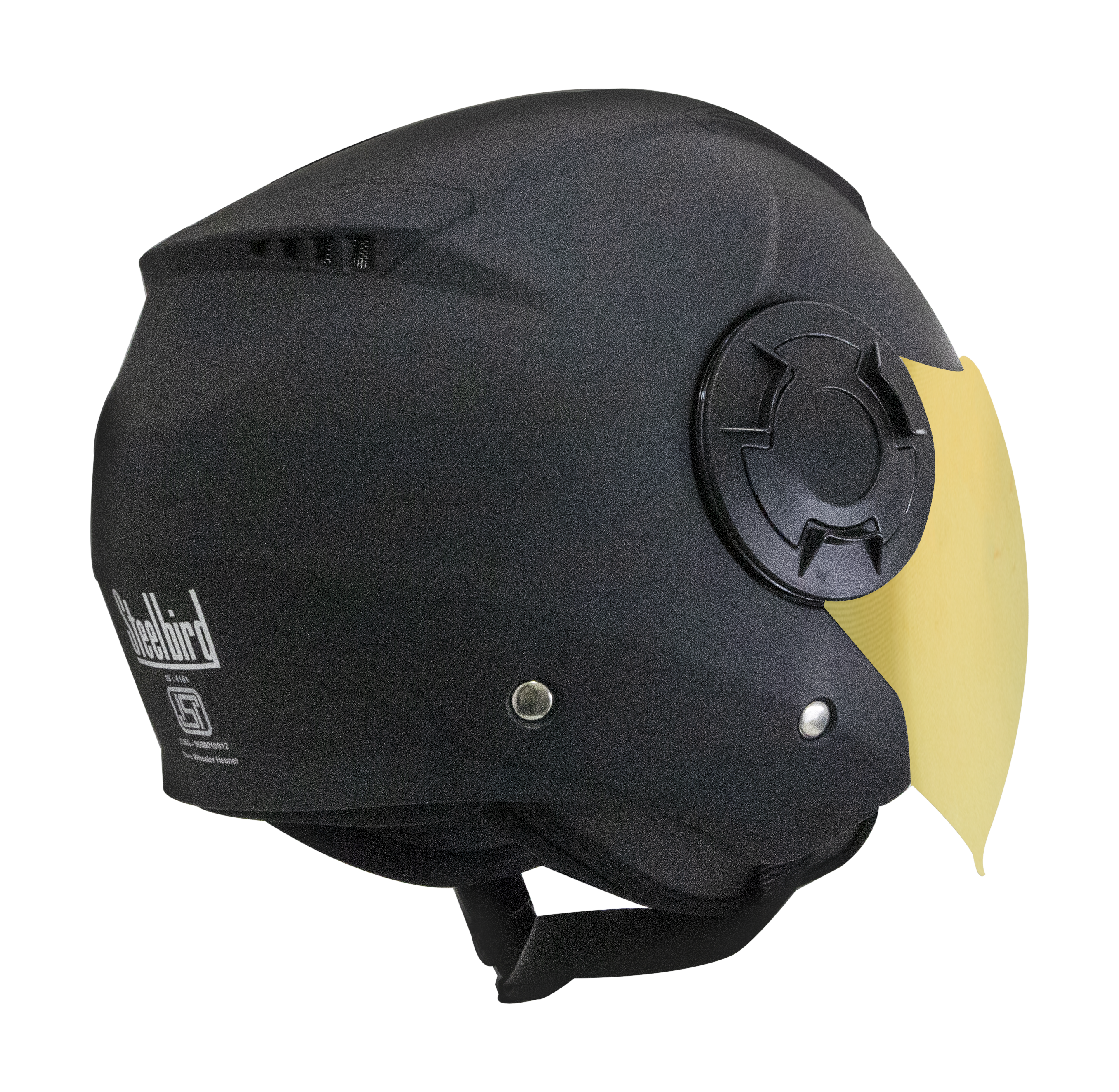 Steelbird Baron Open Face Helmet , ISI Certified Helmet (Glossy Black With Chrome Gold Visor)