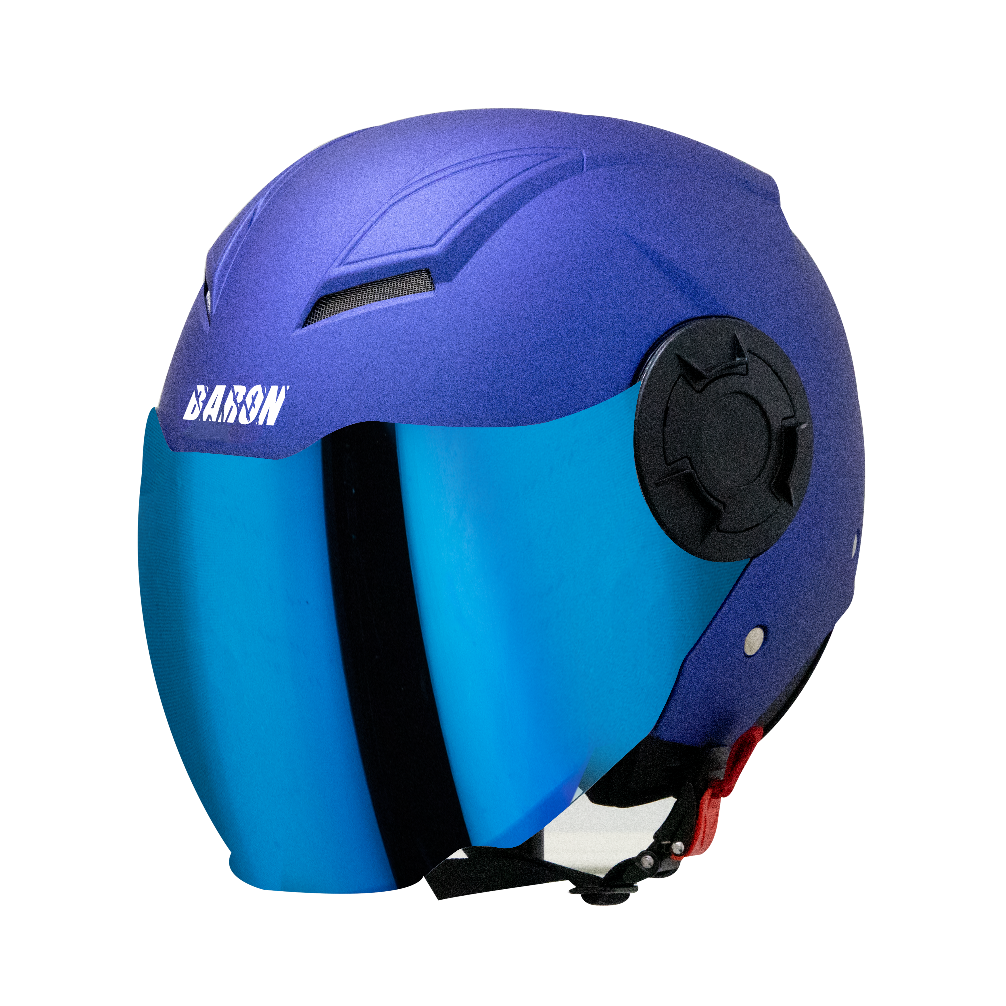 Steelbird Baron Open Face Helmet , ISI Certified Helmet (Matt Y.Blue With Chrome Blue Visor)