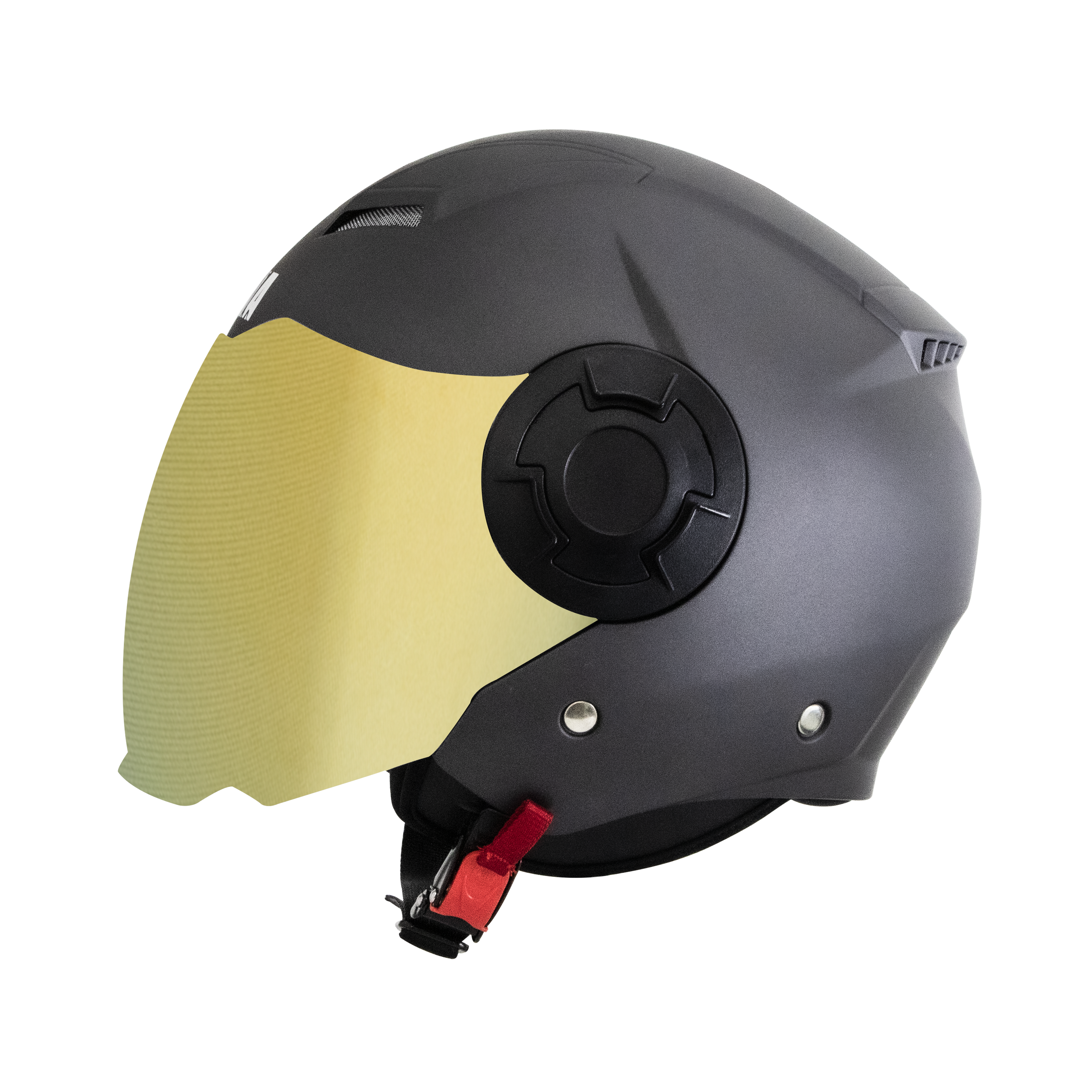 Steelbird Baron Open Face Helmet , ISI Certified Helmet (Matt H.Grey With Chrome Gold Visor)