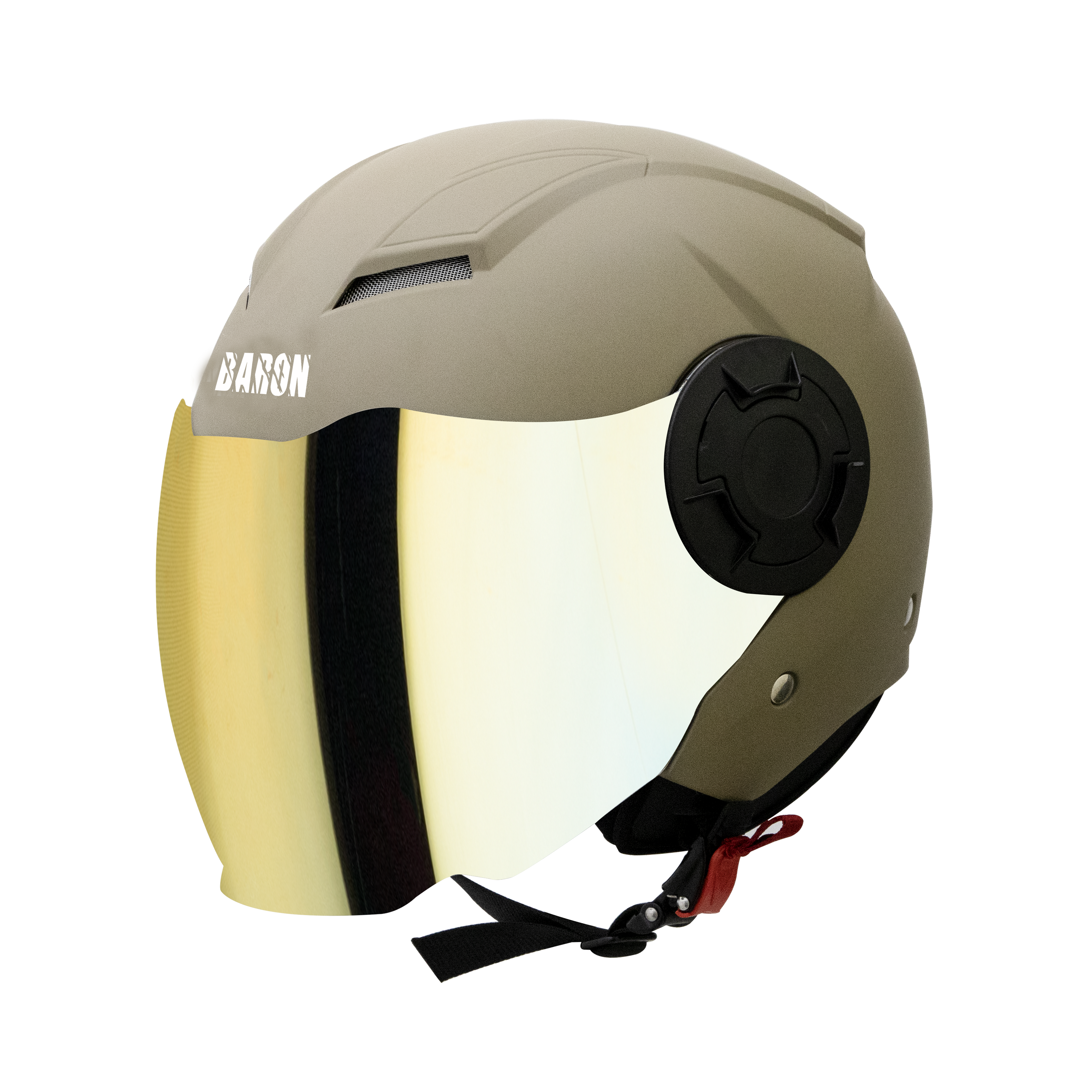 Steelbird Baron Open Face Helmet , ISI Certified Helmet (Matt Desert Storm With Chrome Gold Visor)