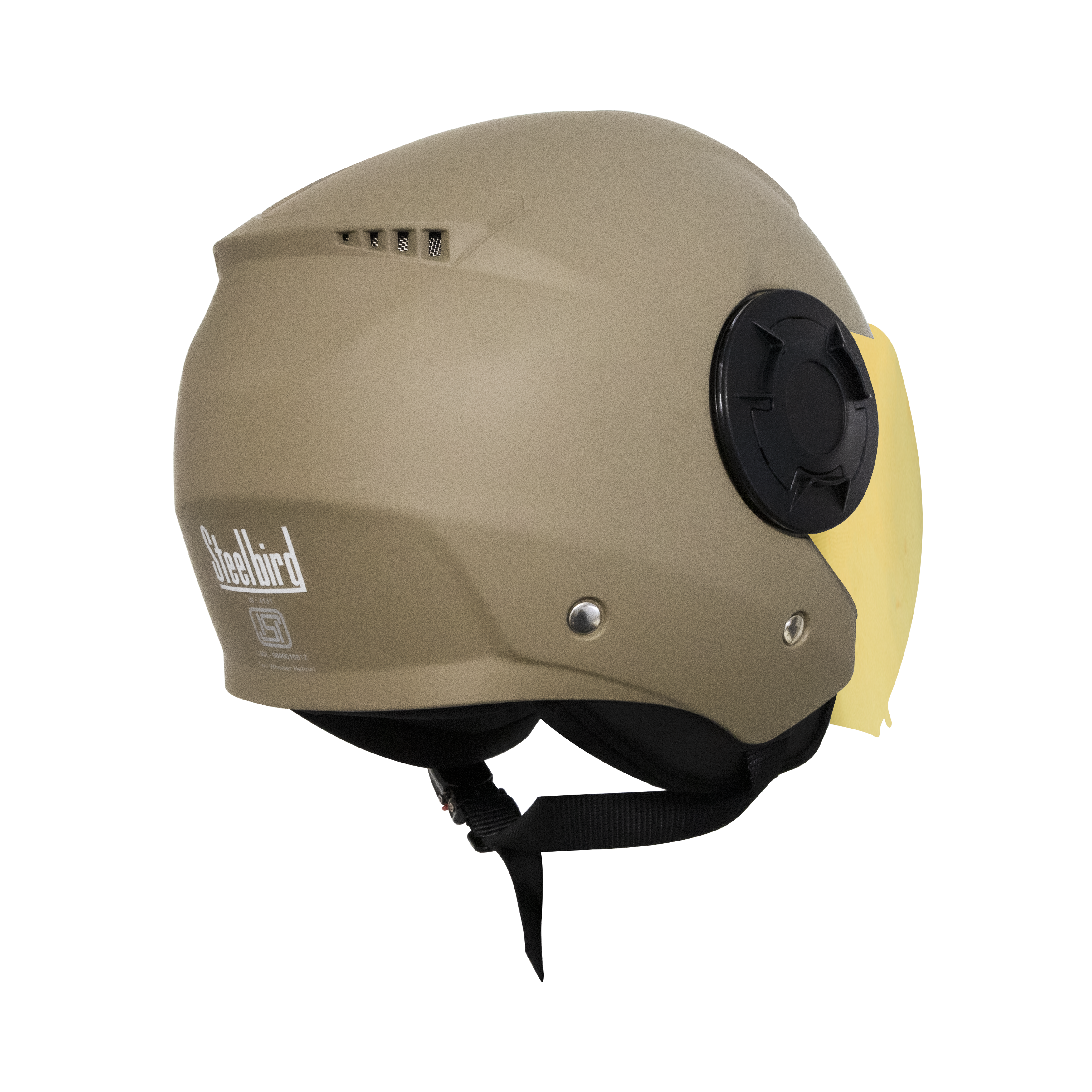 Steelbird Baron Open Face Helmet , ISI Certified Helmet (Matt Desert Storm With Chrome Gold Visor)