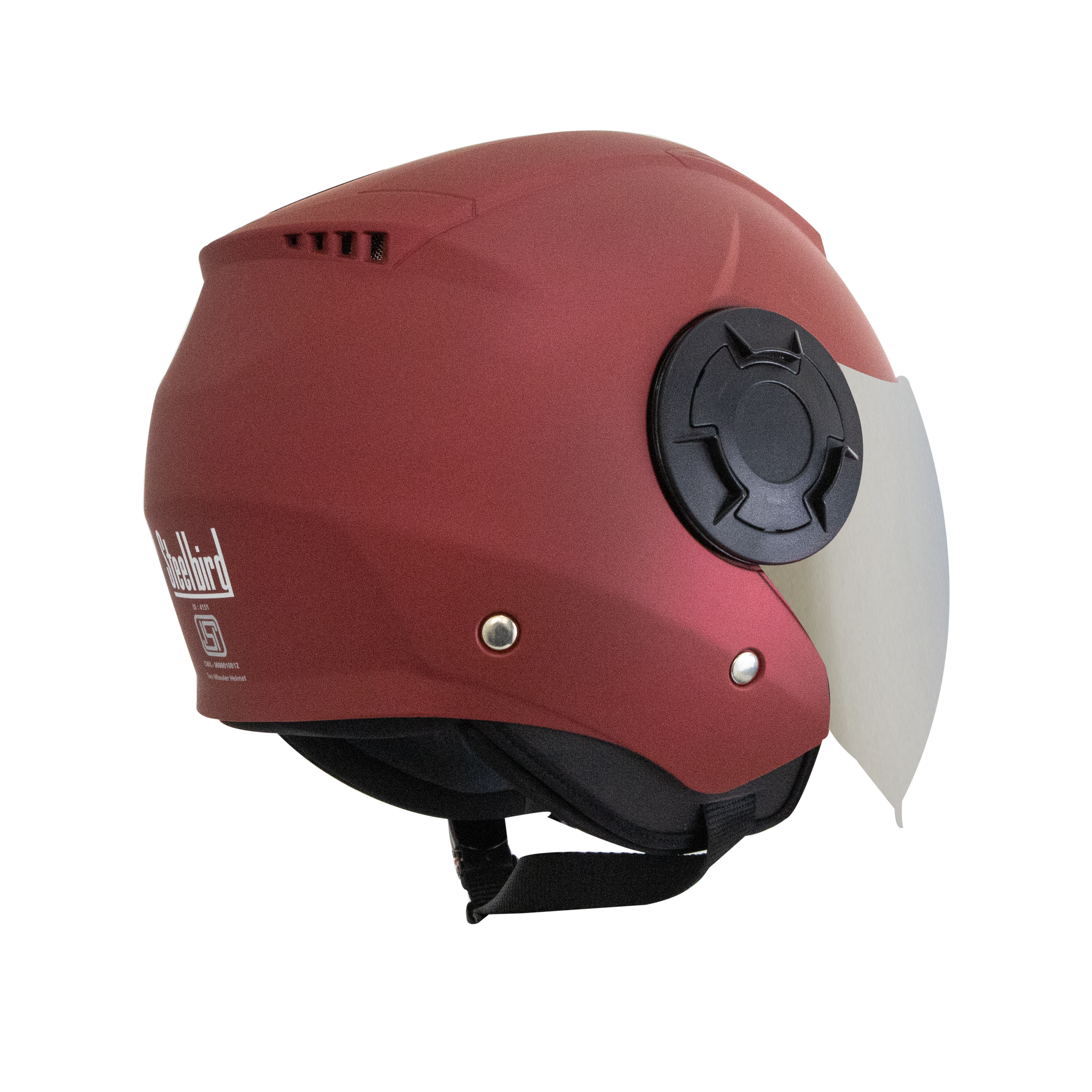 Steelbird Baron Open Face Helmet , ISI Certified Helmet (Matt Maroon With Chrome Silver Visor)