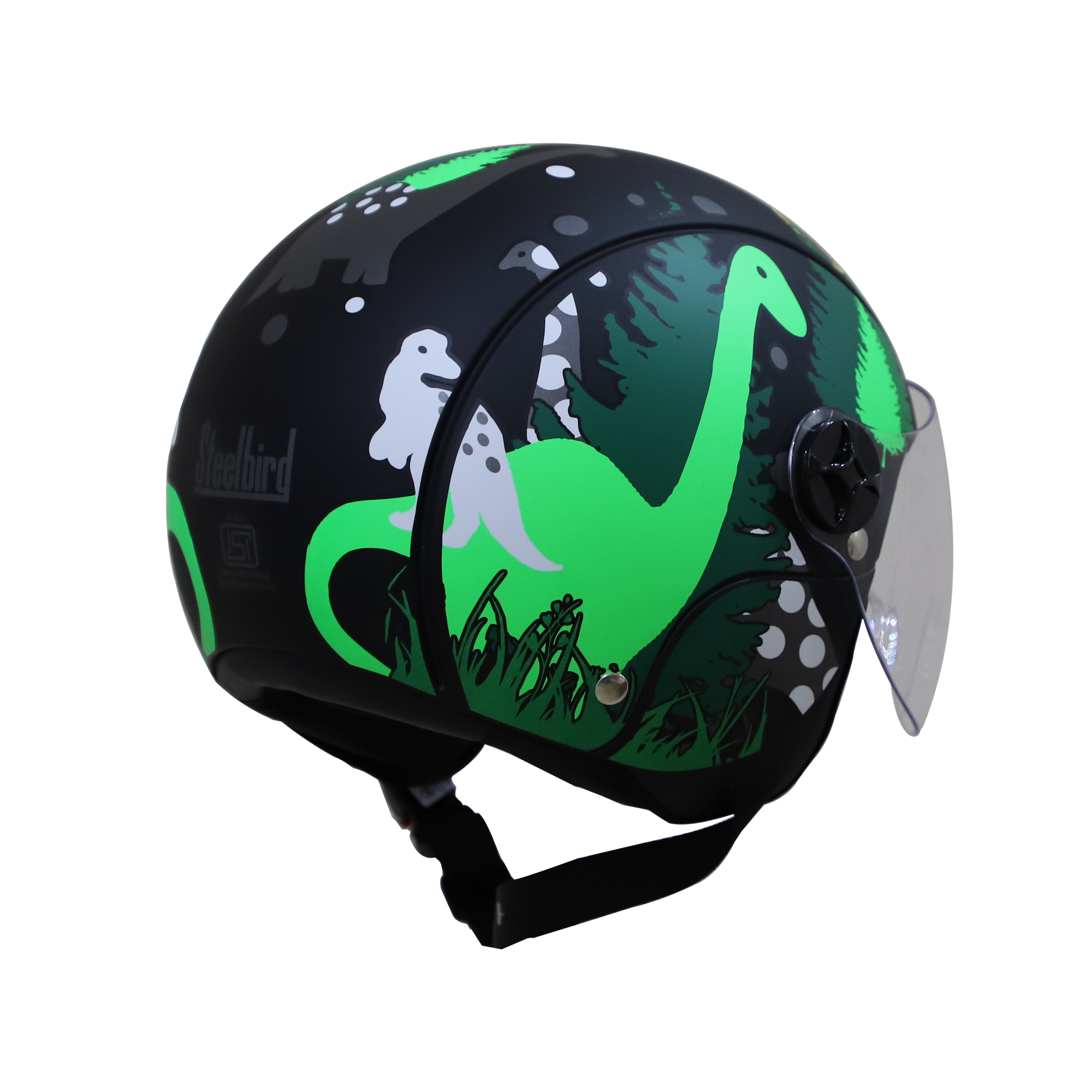 Steelbird Dino Open Face ISI Certified Helmet For Kids (Matt Black Grey With Clear Visor)