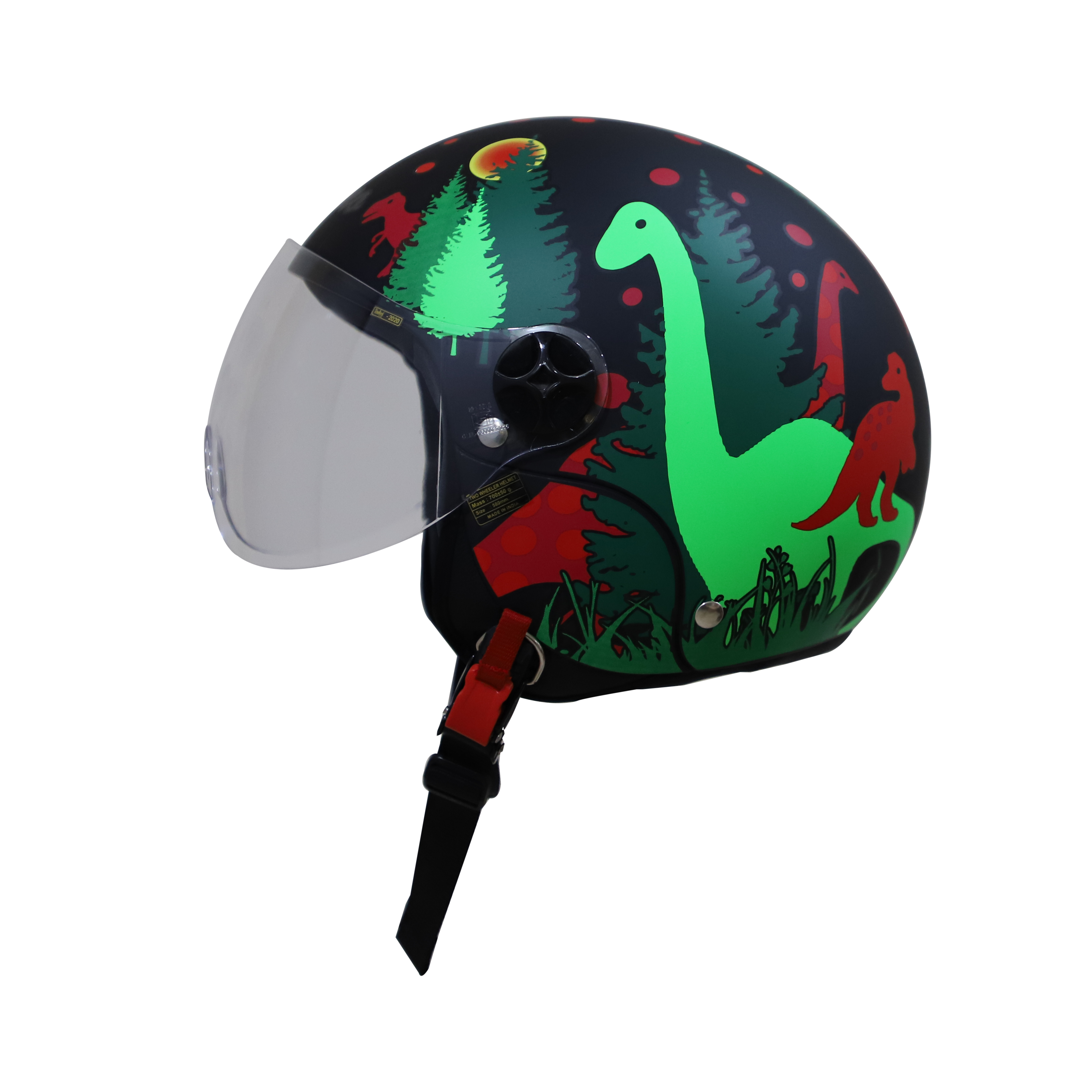 Steelbird Dino Open Face ISI Certified Helmet For Kids (Matt Black Red With Clear Visor)