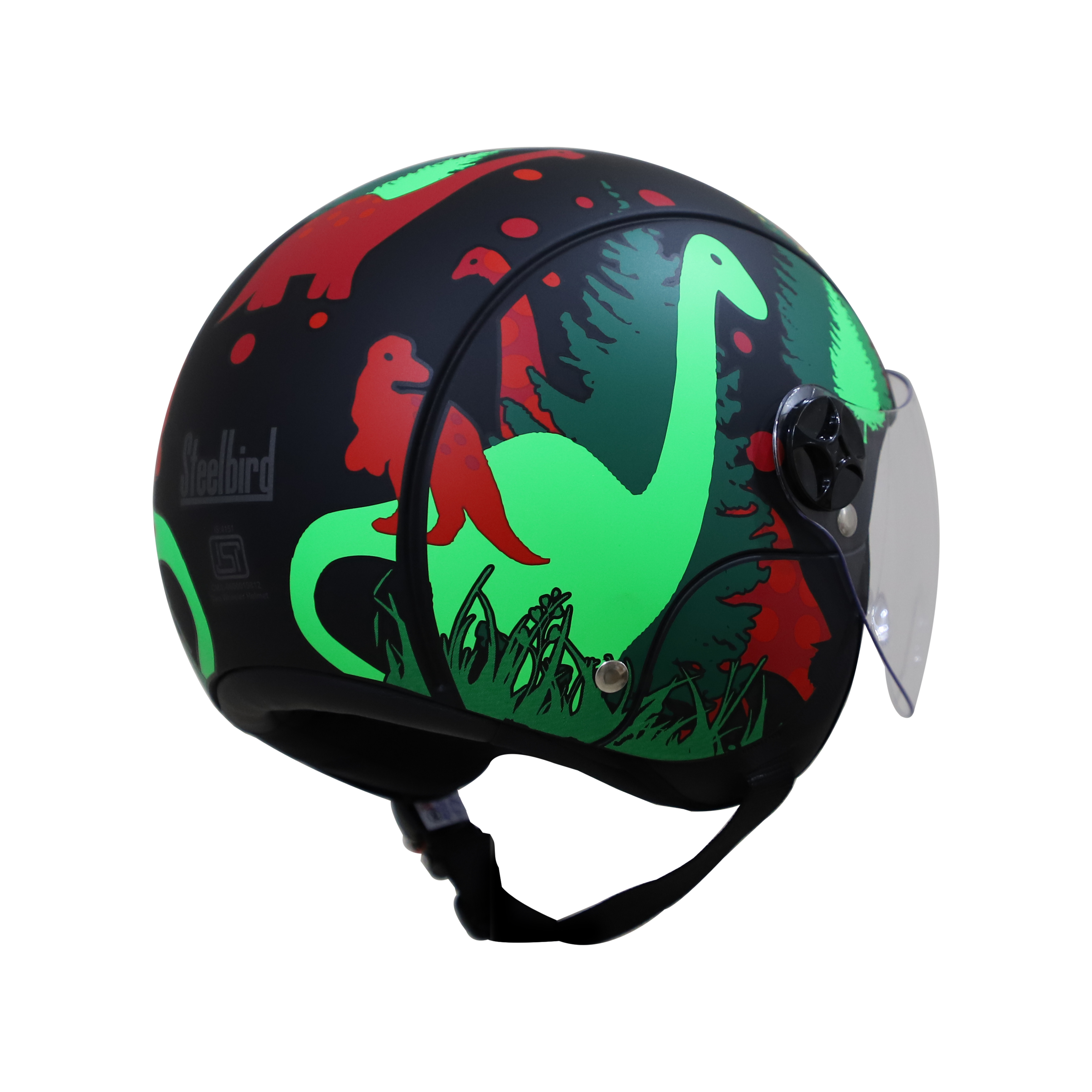 Steelbird Dino Open Face ISI Certified Helmet For Kids (Matt Black Red With Clear Visor)