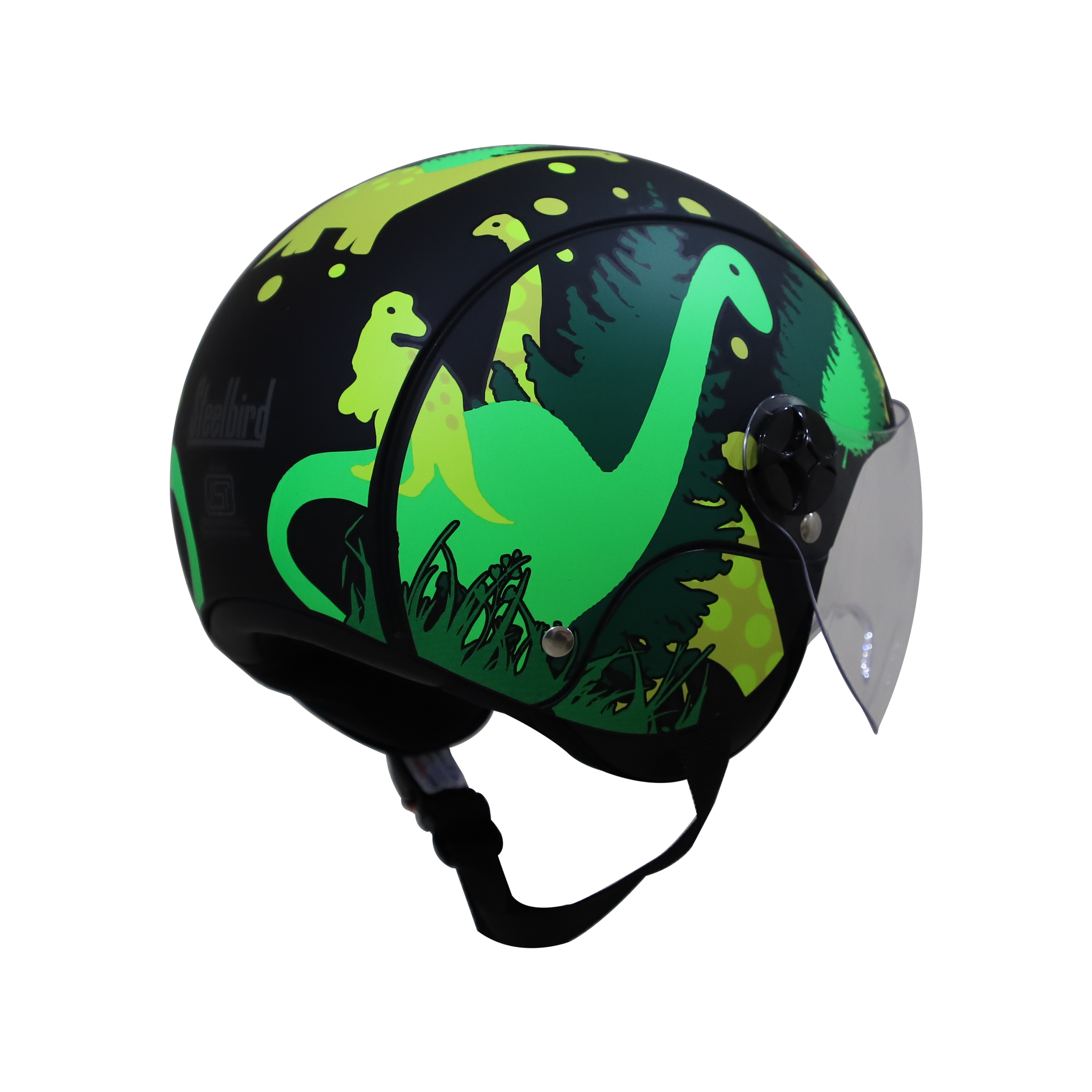 Steelbird Dino Open Face ISI Certified Helmet For Kids (Matt Black Yellow With Clear Visor)