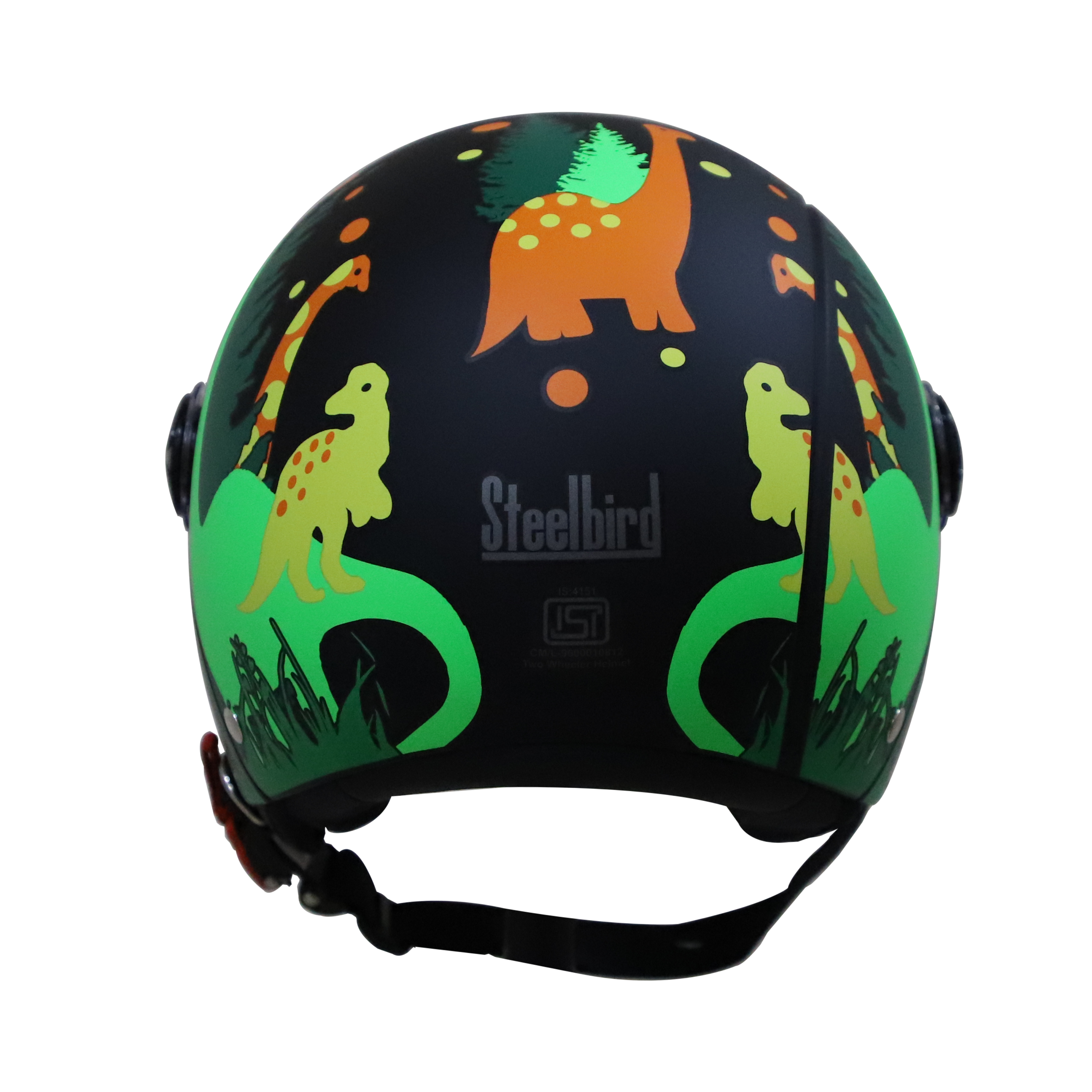 Steelbird Dino Open Face ISI Certified Helmet For Kids (Matt Black Orange With Smoke Visor)