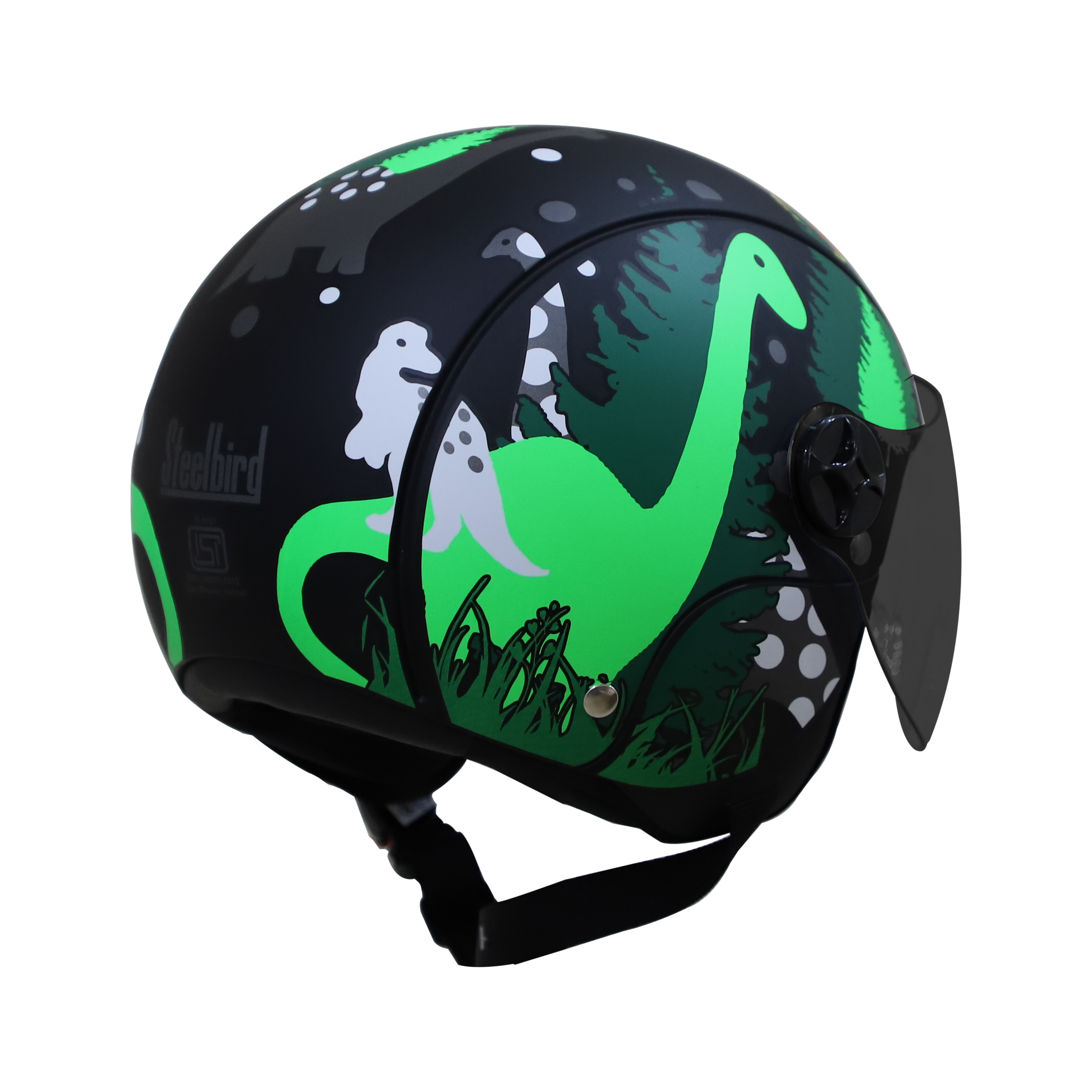 Steelbird Dino Open Face ISI Certified Helmet For Kids (Matt Black Grey With Smoke Visor)