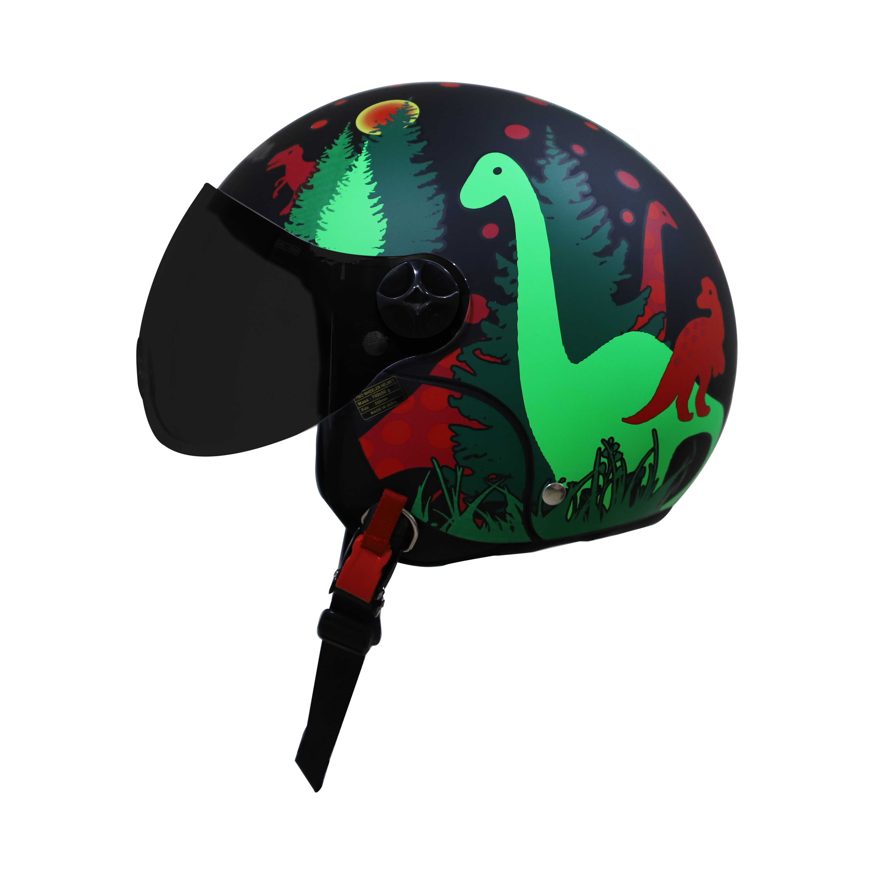 Steelbird Dino Open Face ISI Certified Helmet For Kids (Matt Black Red With Smoke Visor)