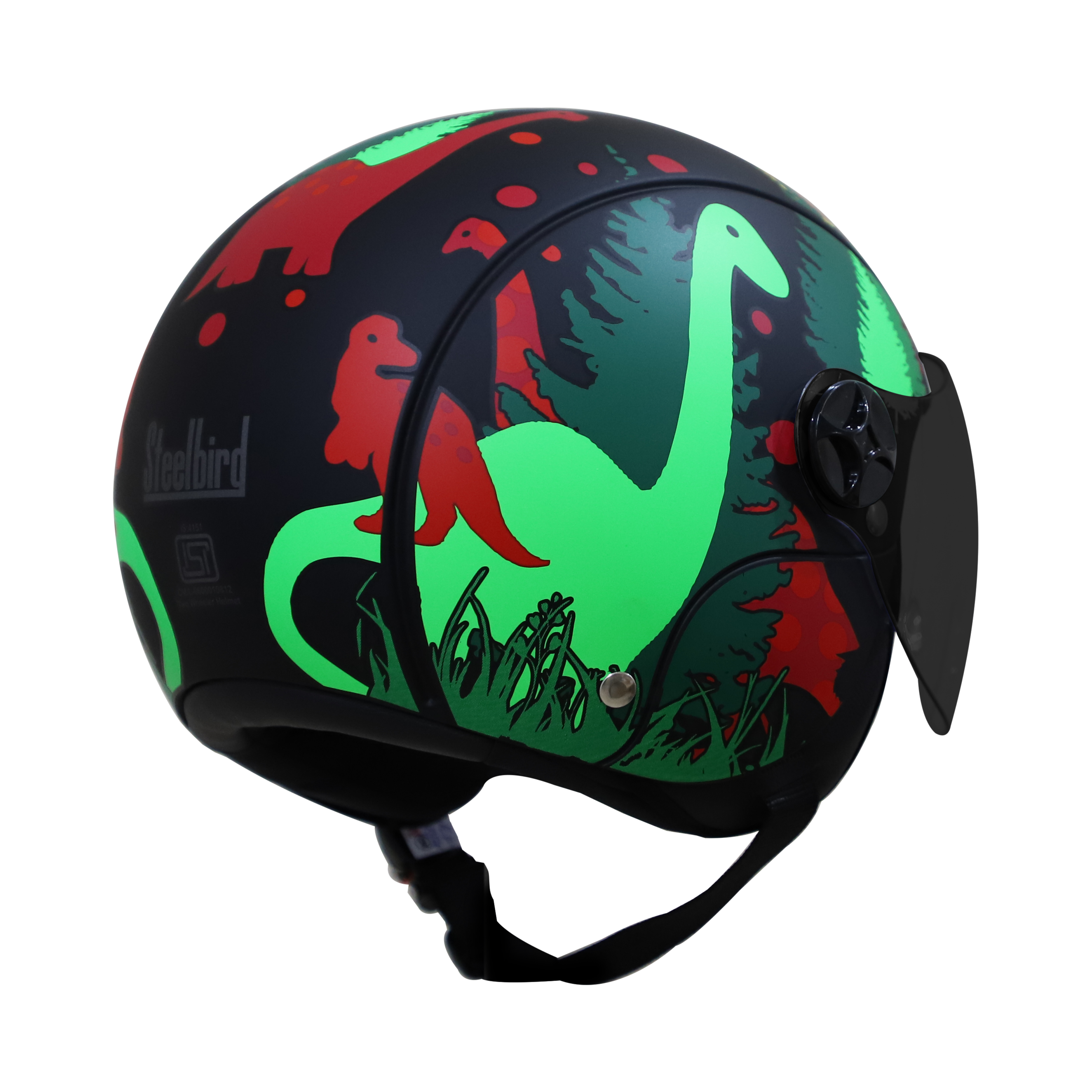 Steelbird Dino Open Face ISI Certified Helmet For Kids (Matt Black Red With Smoke Visor)