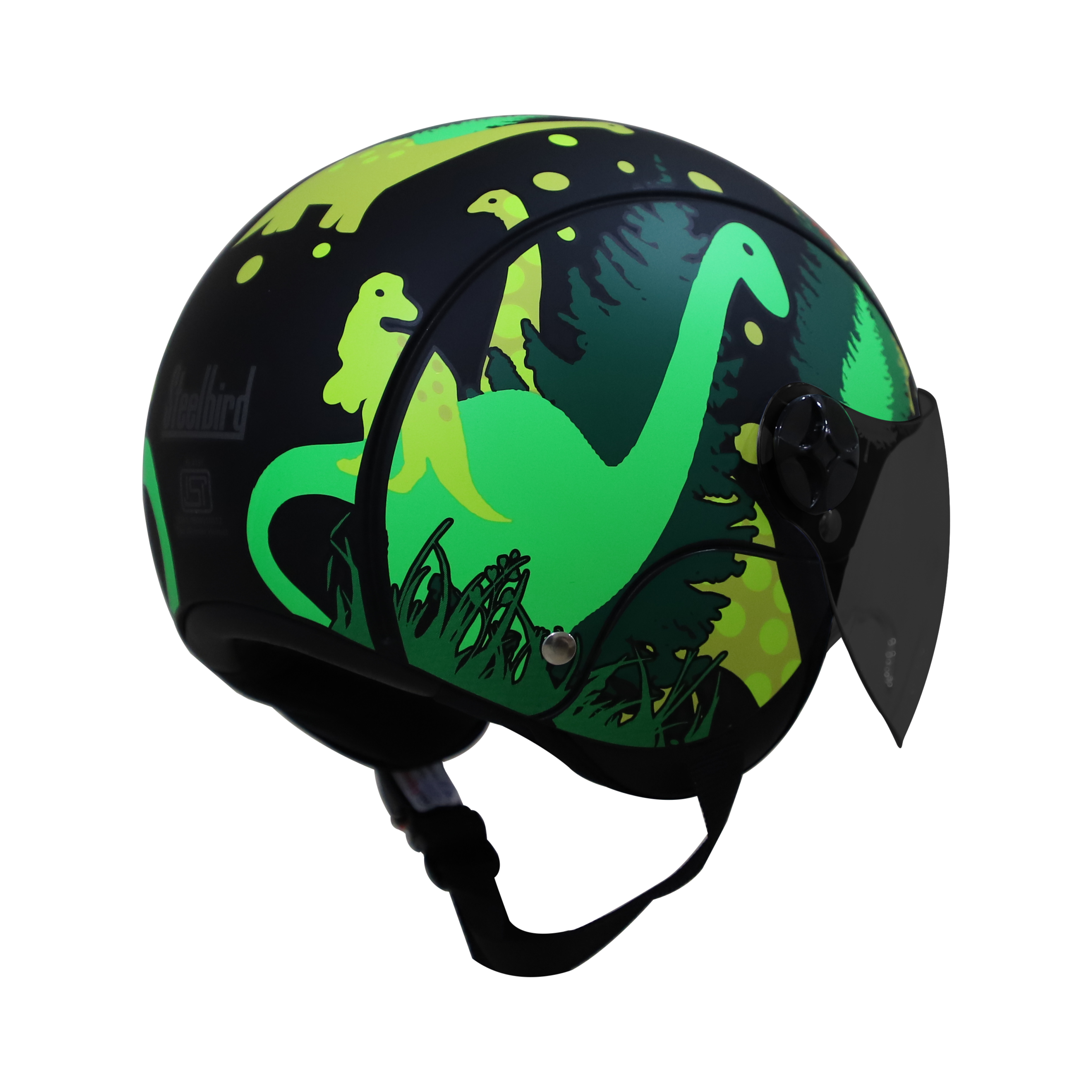Steelbird Dino Open Face ISI Certified Helmet For Kids (Matt Black Yellow With Smoke Visor)