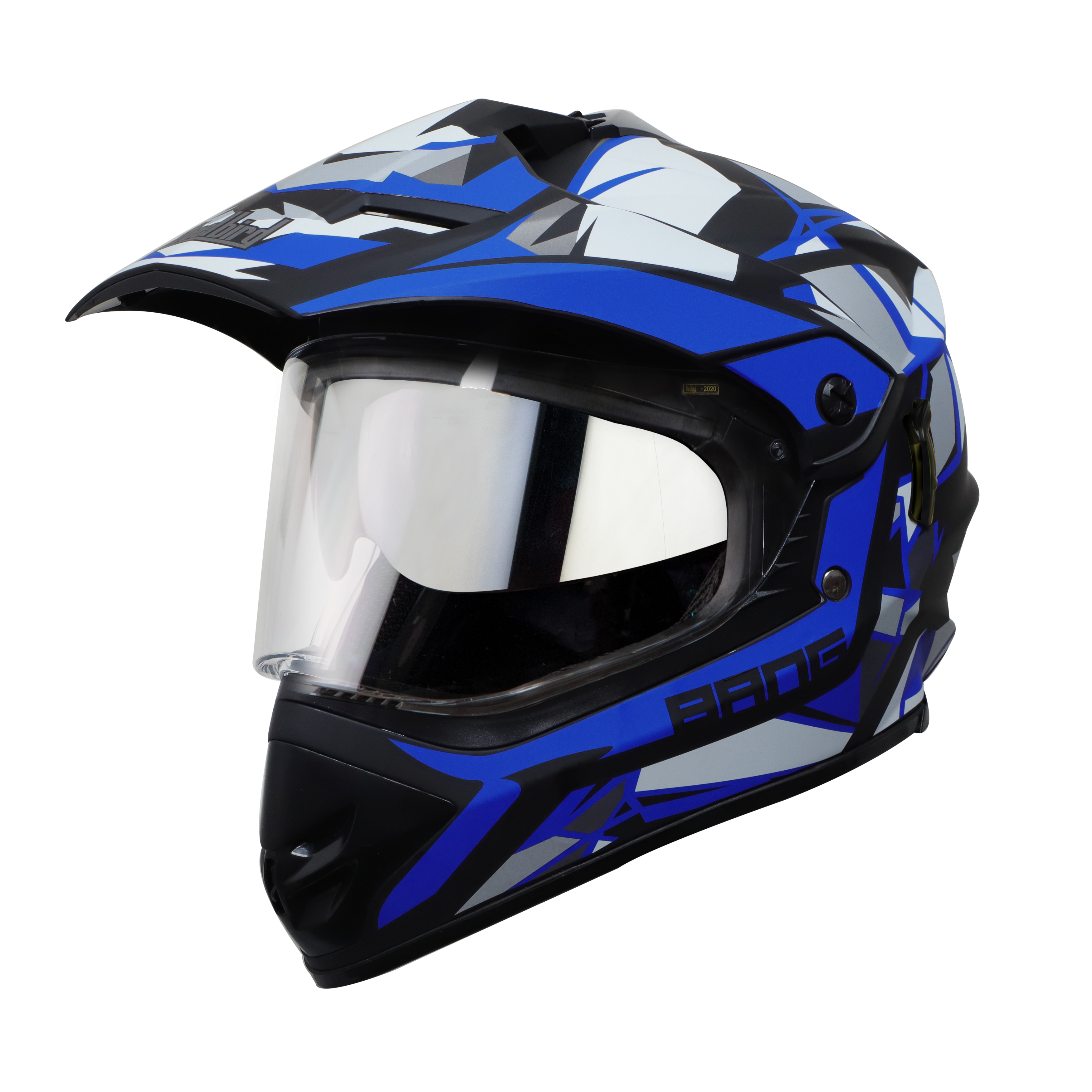 Steelbird Off Road Bang KTN ISI Certified ABS Material Shell Motocross Helmet with Inner Chrome Silver Sun Shield (Matt Black Blue)