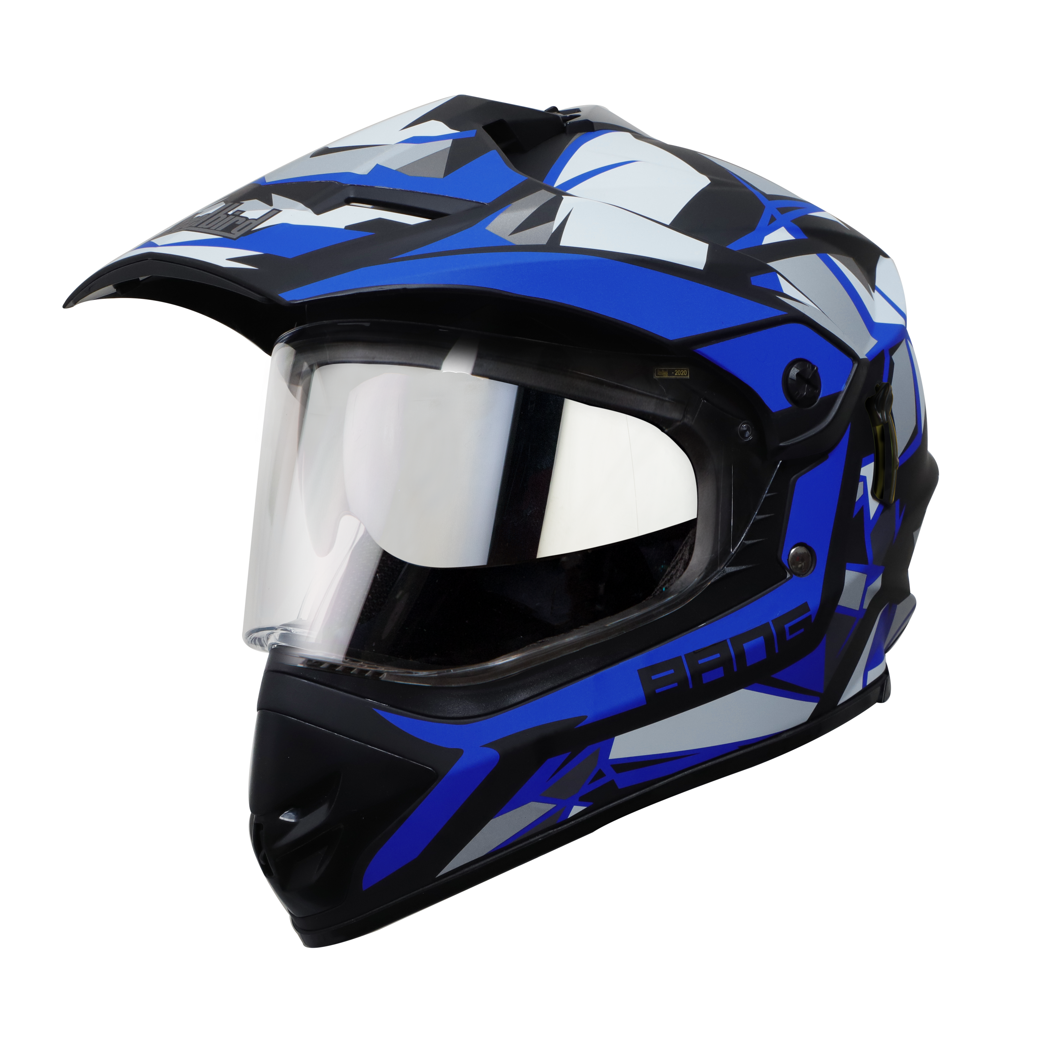 Steelbird Off Road Bang KTN ISI Certified ABS Material Shell Motocross Helmet With Inner Chrome Silver Sun Shield (Matt Black Blue)