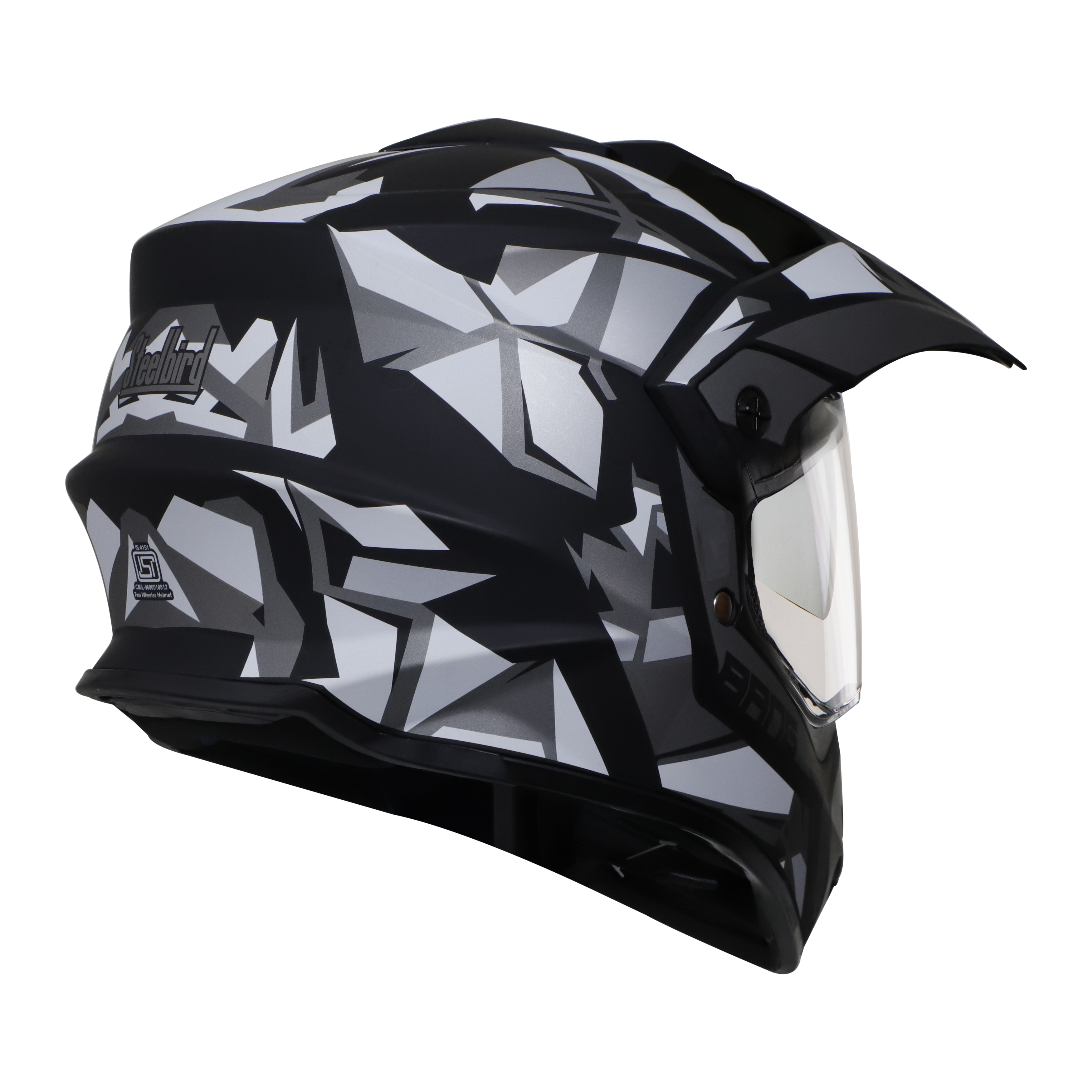 Steelbird Off Road Bang KTN ISI Certified ABS Material Shell Motocross Helmet With Inner Chrome Silver Sun Shield (Matt Black Grey)