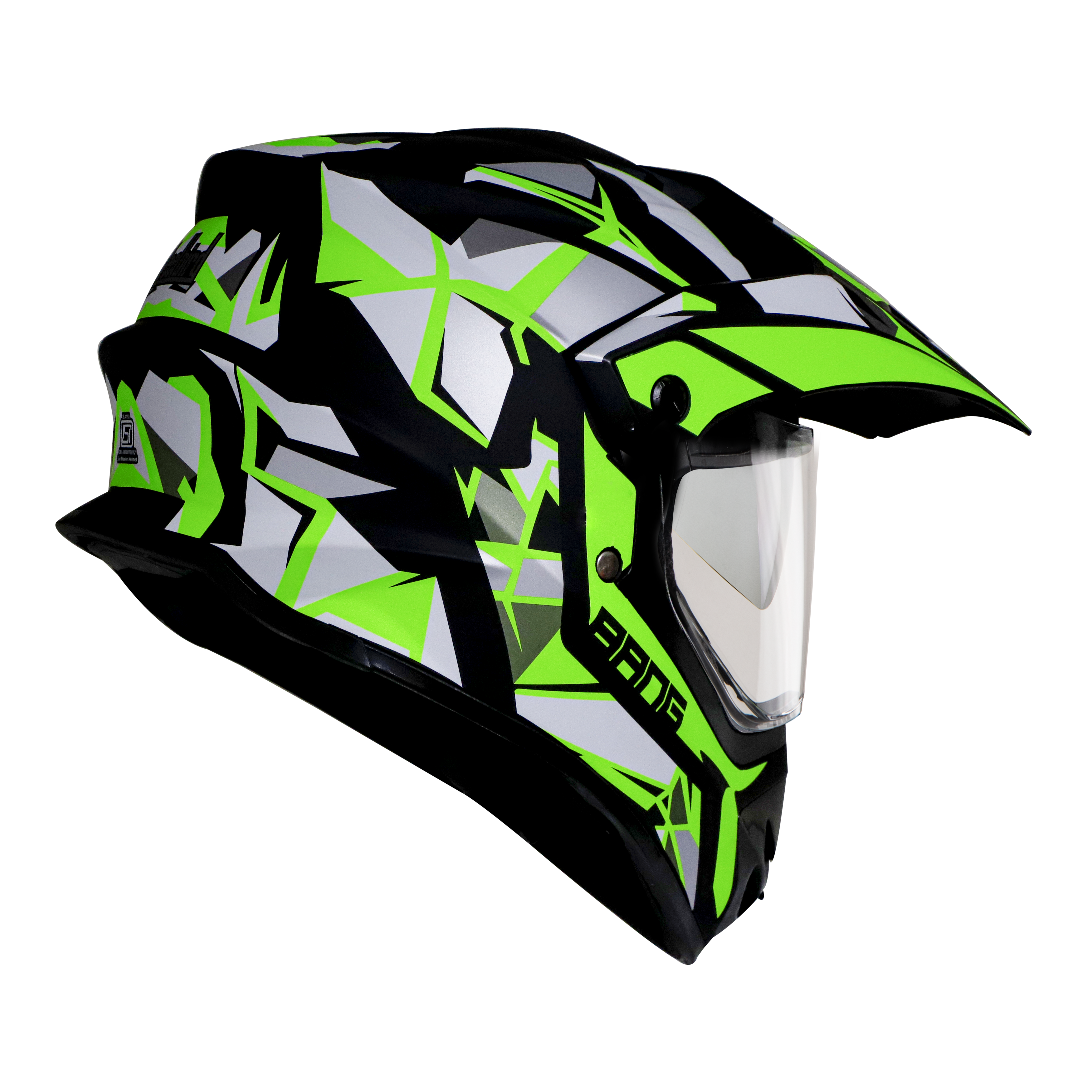 Steelbird Off Road Bang KTN ISI Certified ABS Material Shell Motocross Helmet With Inner Chrome Silver Sun Shield (Matt Black Neon)