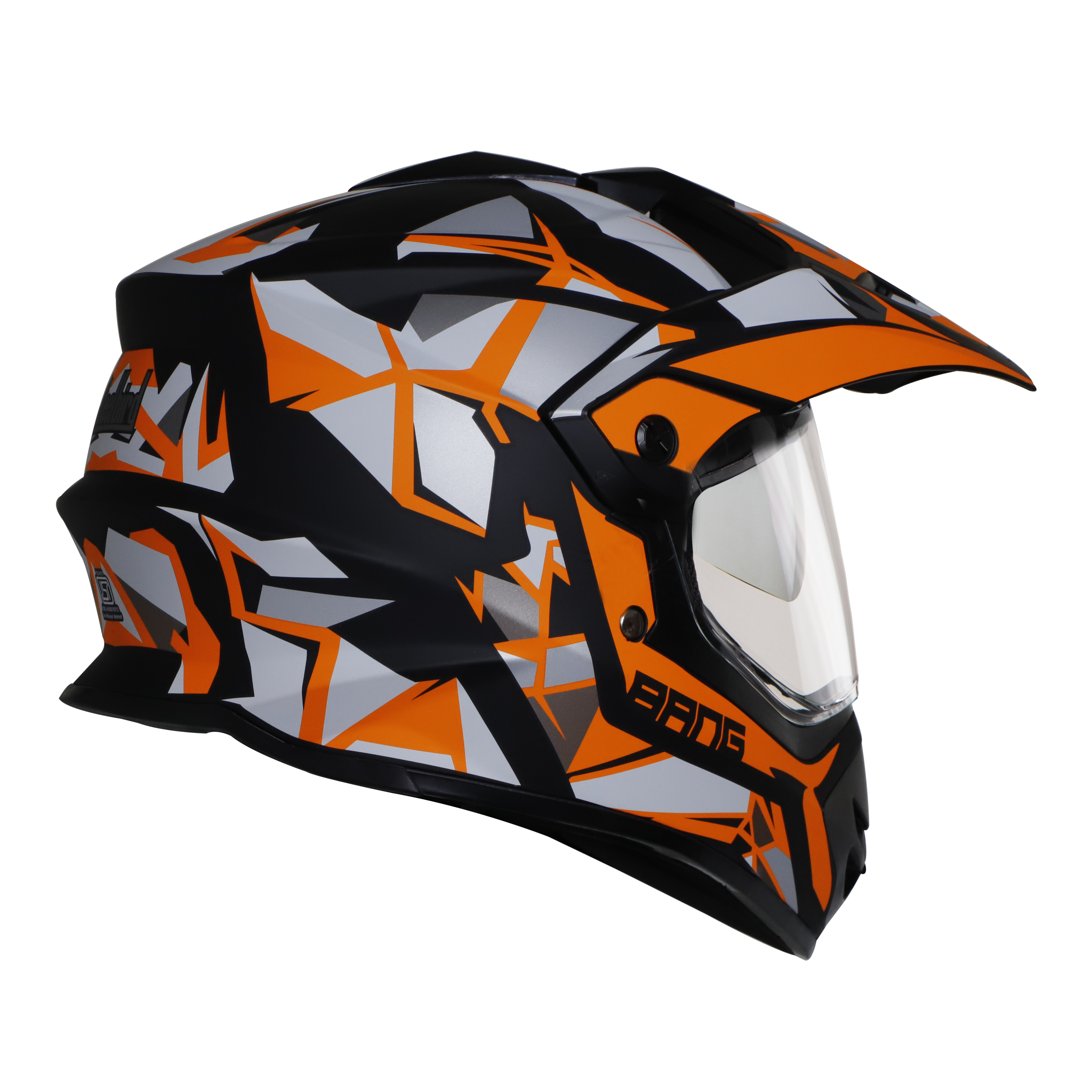 Steelbird Off Road Bang KTN ISI Certified ABS Material Shell Motocross Helmet With Inner Chrome Silver Sun Shield (Matt Black Orange)