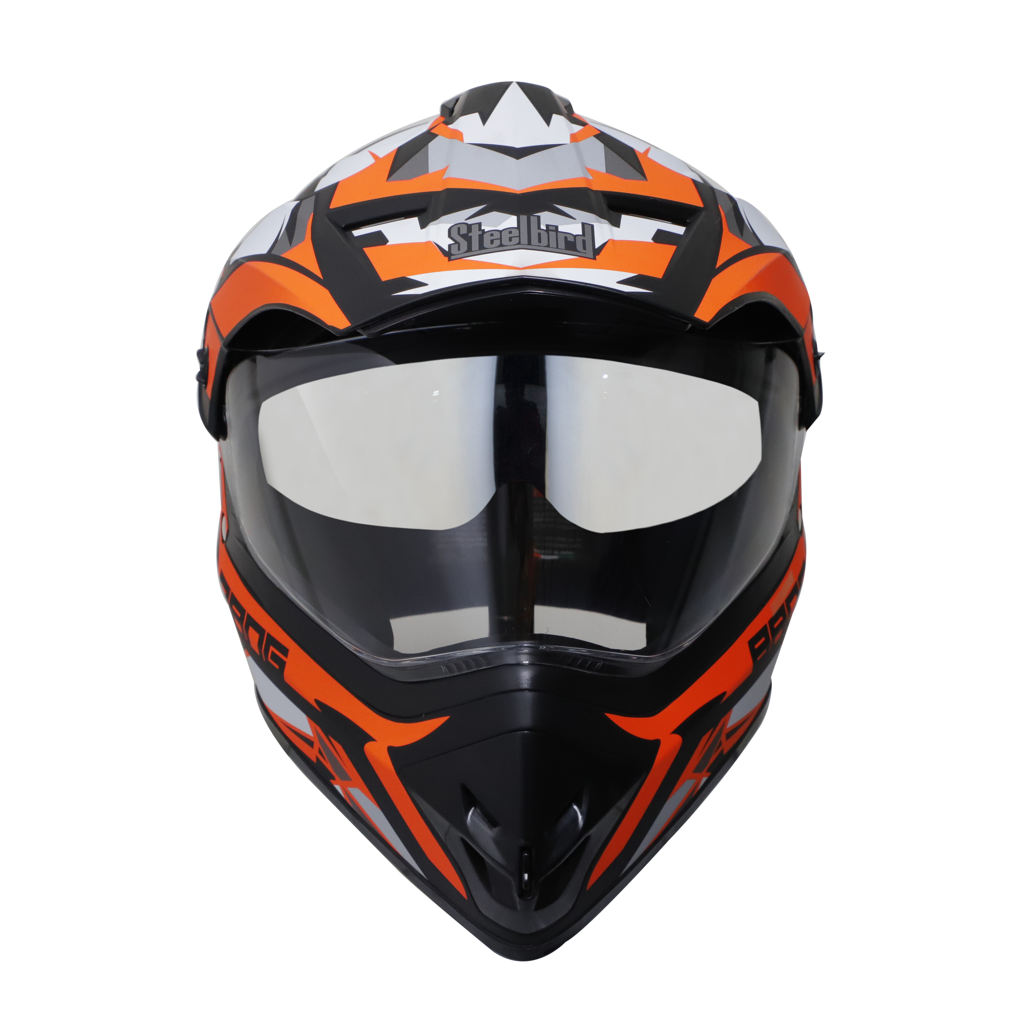 Steelbird Off Road Bang KTN ISI Certified ABS Material Shell Motocross Helmet With Inner Chrome Silver Sun Shield (Matt Black Orange)
