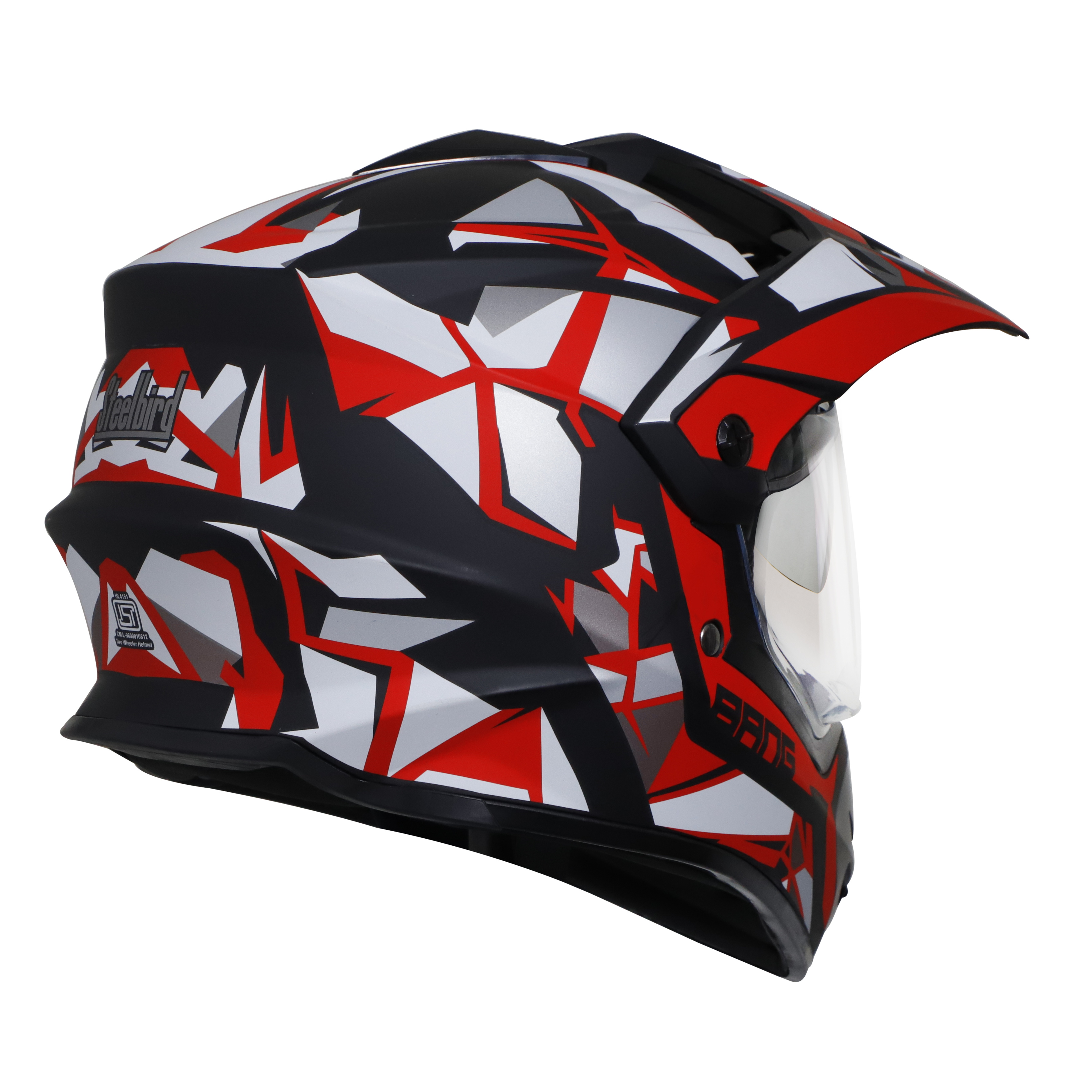 Steelbird Off Road Bang KTN ISI Certified ABS Material Shell Motocross Helmet With Inner Chrome Silver Sun Shield (Matt Black Red)