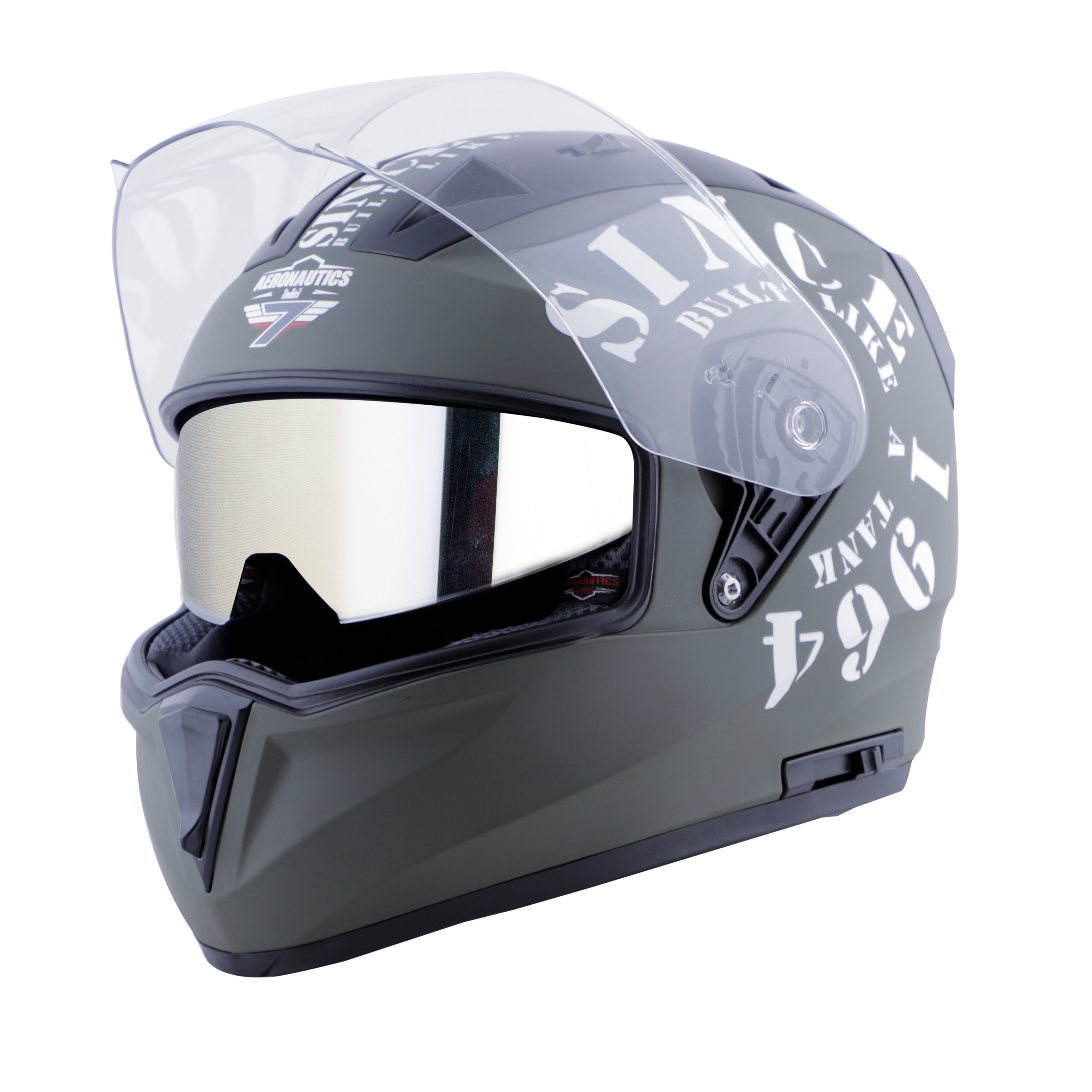 Steelbird SA-1 Aeronautics Tank ISI Certified Helmet With Chrome Silver Sun Shield (Matt Battle Green White)