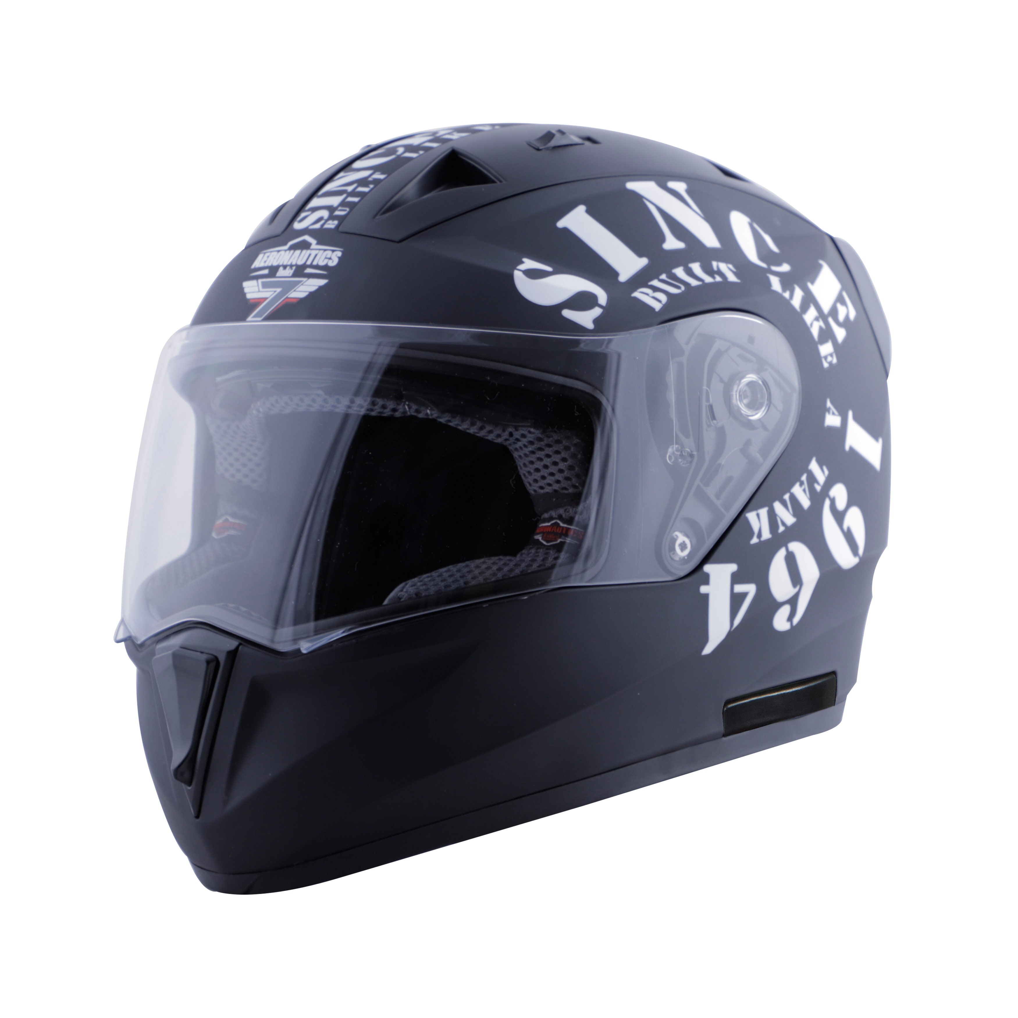 Steelbird SA-1 Aeronautics Tank Full Face ISI Certified Helmet (Matt Black White With Clear Visor)