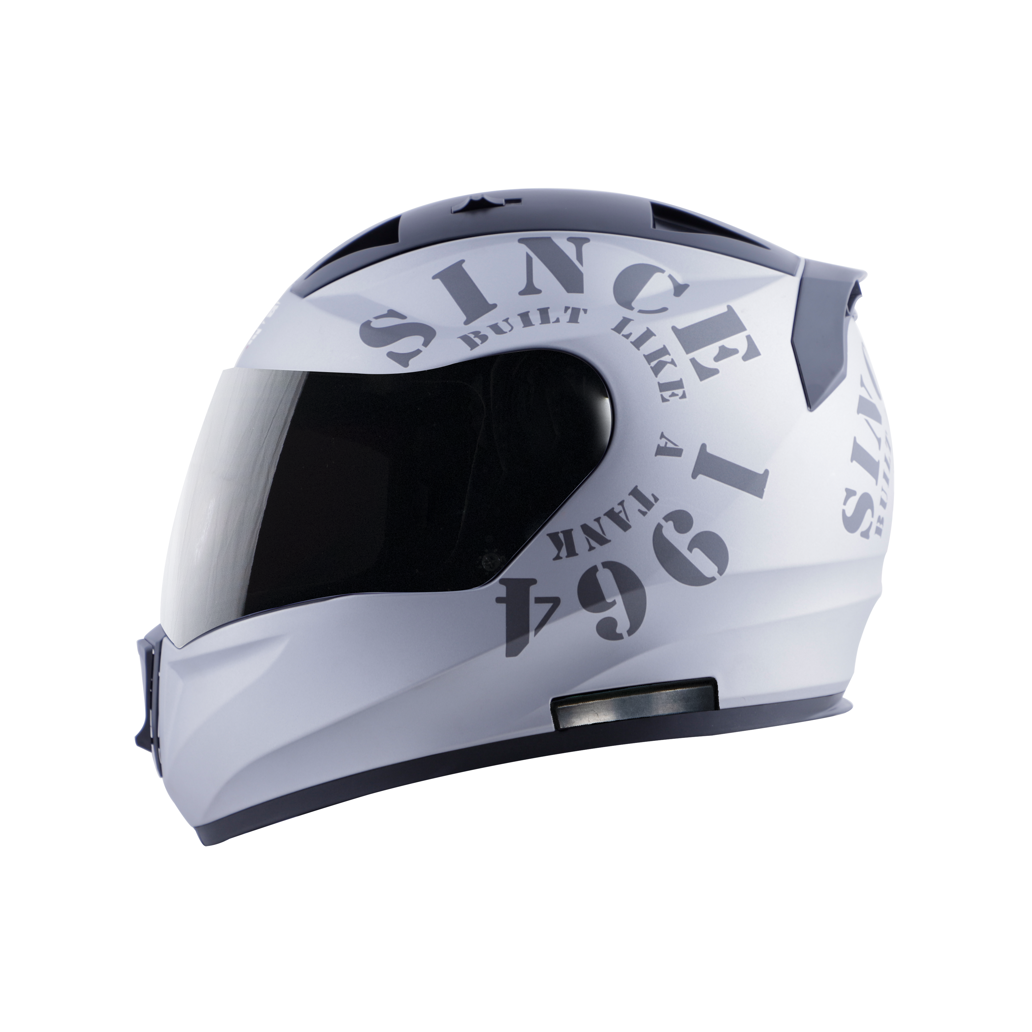 Steelbird SA-1 Aeronautics Tank Full Face ISI Certified Helmet (Matt Silver Grey With Smoke Visor)