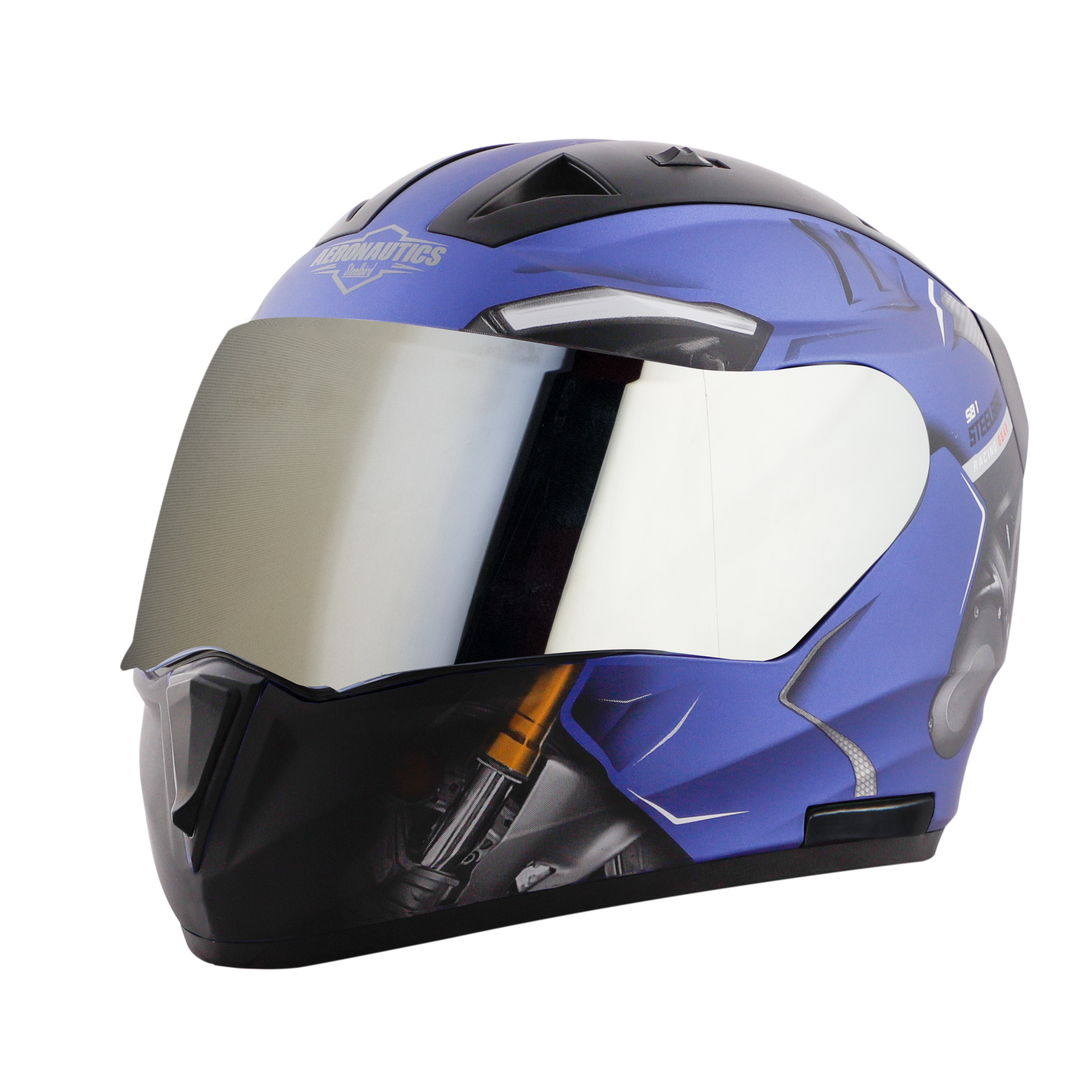 SA-1 V6 MAT Y.BLUE WITH BLACK (FITTED WITH CLEAR VISOR EXTRA CHROME SILVER VISOR FREE)