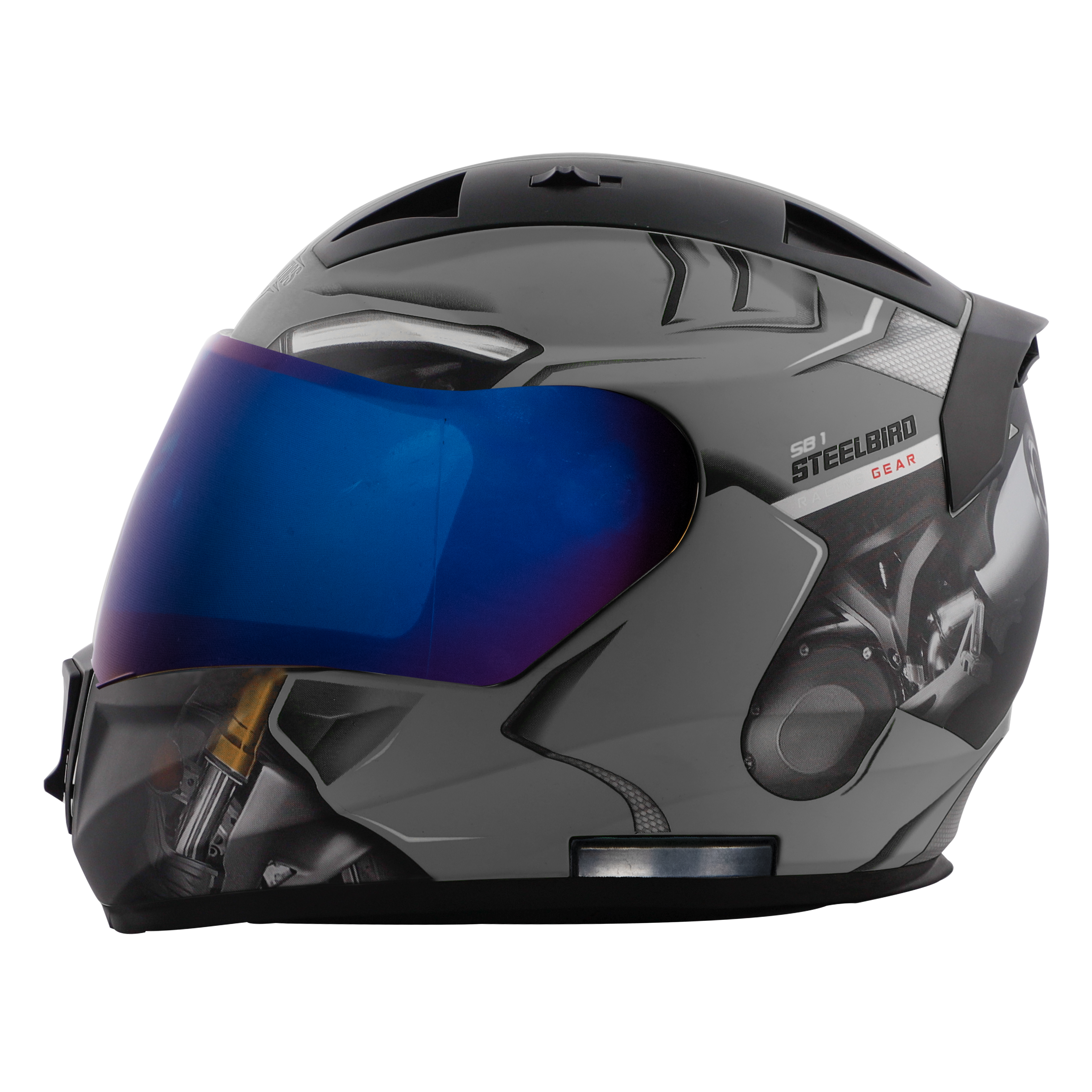 SA-1 V6 GLOSSY H.GREY WITH BLACK (FITTED WITH CLEAR VISOR EXTRA CHROME BLUE VISOR FREE)
