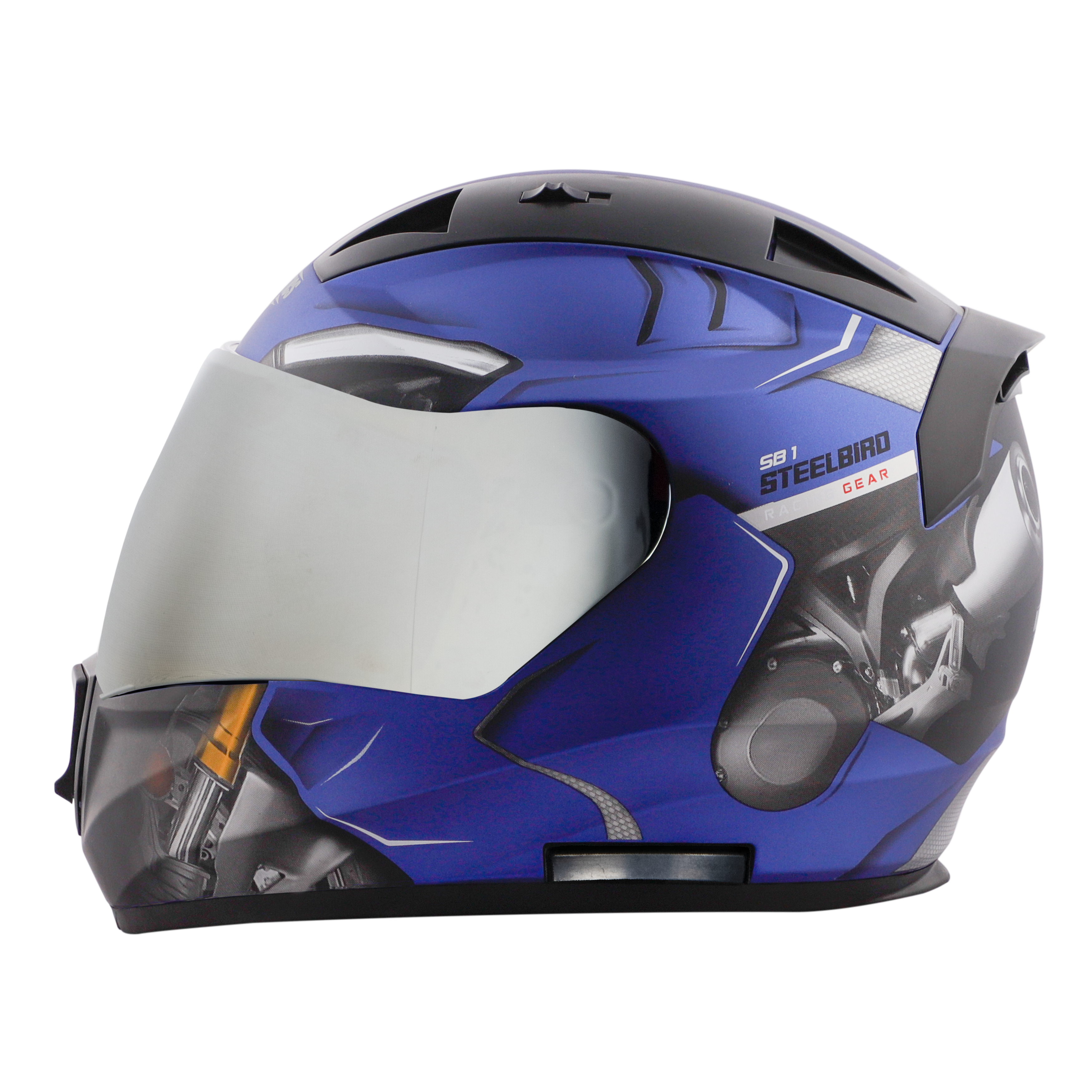 SA-1 V6 GLOSSY Y.BLUE WITH BLACK (FITTED WITH CLEAR VISOR EXTRA CHROME SILVER VISOR FREE)
