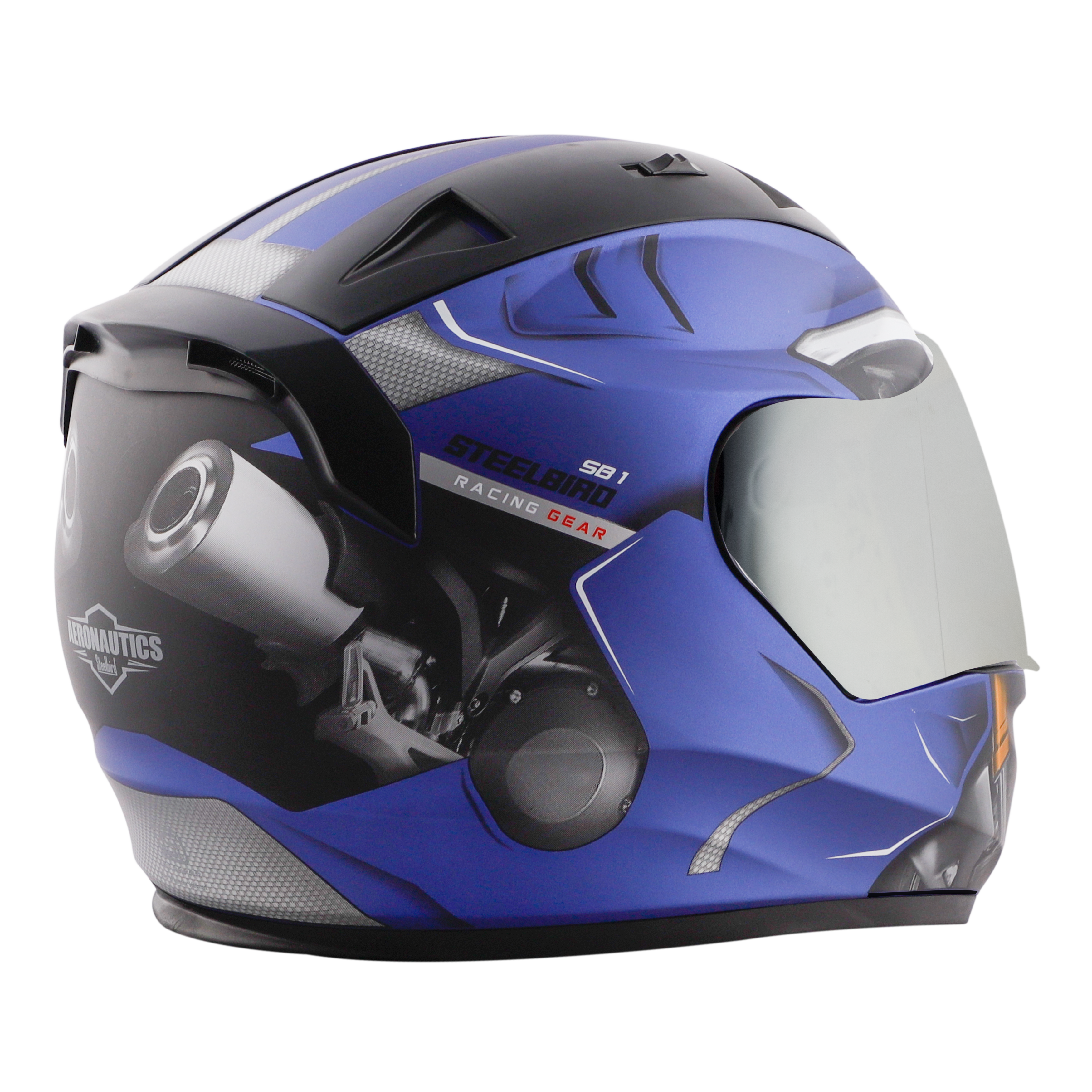 SA-1 V6 GLOSSY Y.BLUE WITH BLACK (FITTED WITH CLEAR VISOR EXTRA CHROME SILVER VISOR FREE)