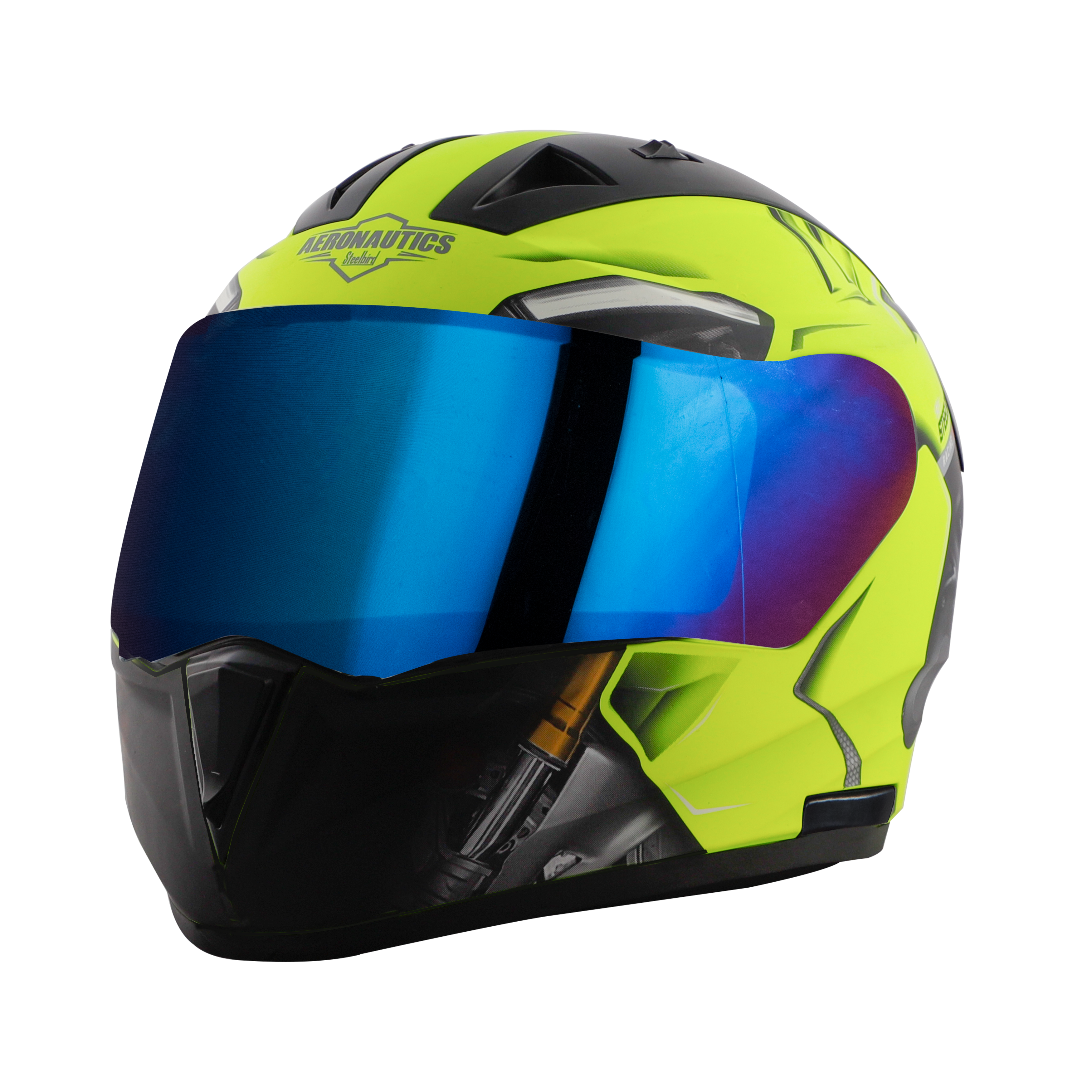 SA-1 V6 GLOSSY FLUO NEON WITH BLACK (FITTED WITH CLEAR VISOR EXTRA CHROME BLUE VISOR FREE)