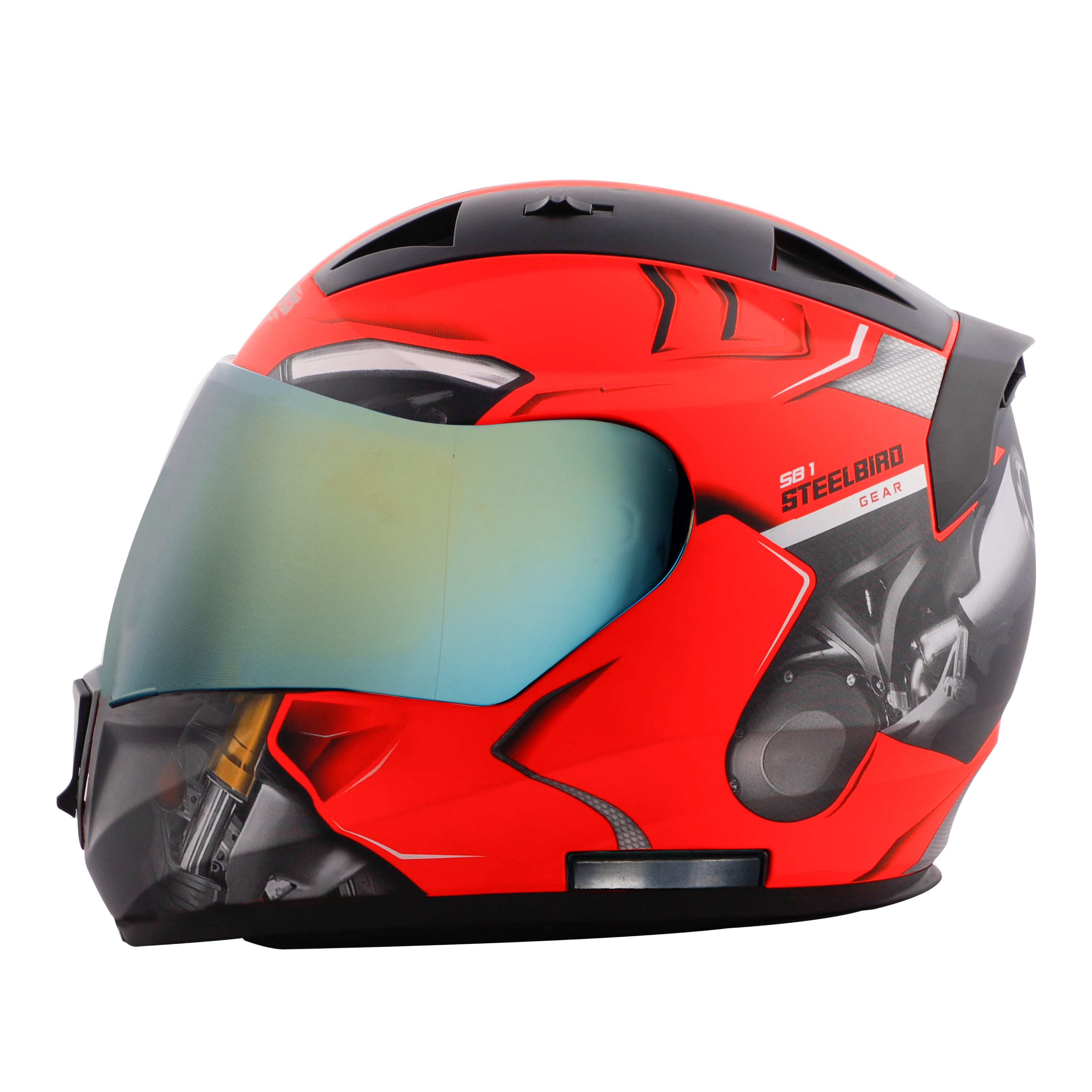 SA-1 V6 GLOSSY FLUO RED WITH BLACK (FITTED WITH CLEAR VISOR EXTRA CHROME GOLD VISOR FREE)