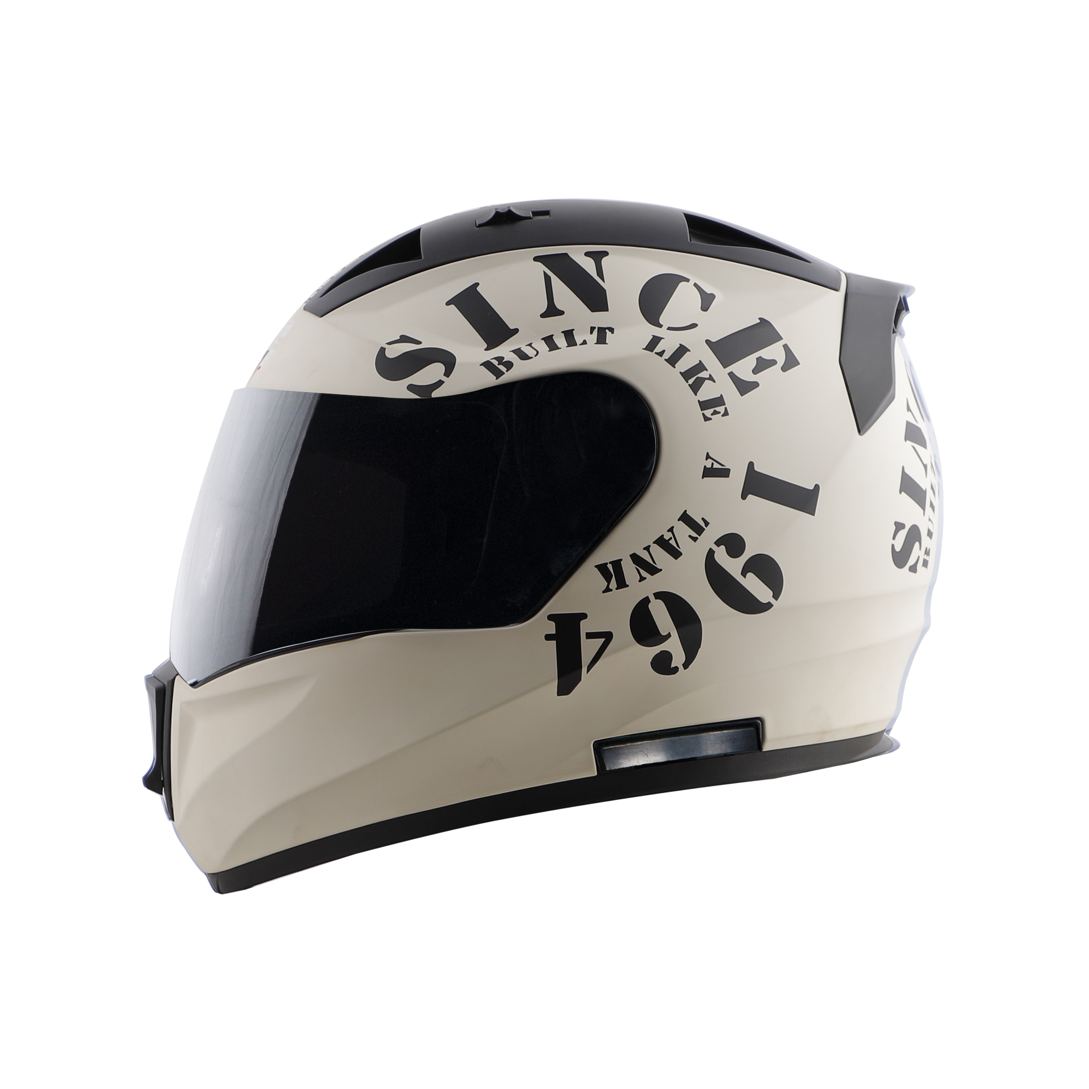 Steelbird SA-1 Aeronautics Tank Full Face ISI Certified Helmet (Matt Off White Black With Smoke Visor)