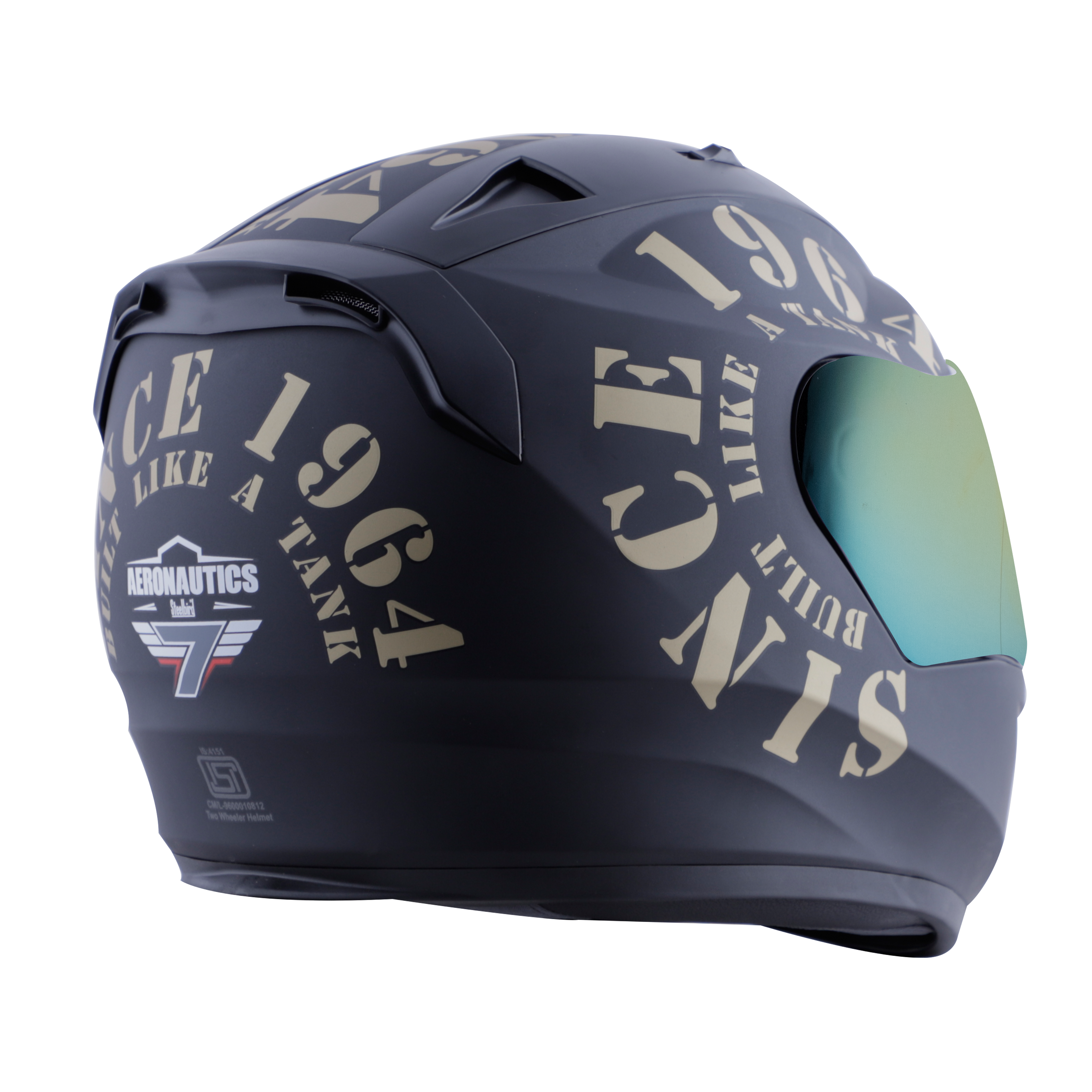 Steelbird SA-1 Aeronautics Tank Full Face ISI Certified Helmet (Matt Black Gold With Chrome Gold Visor)