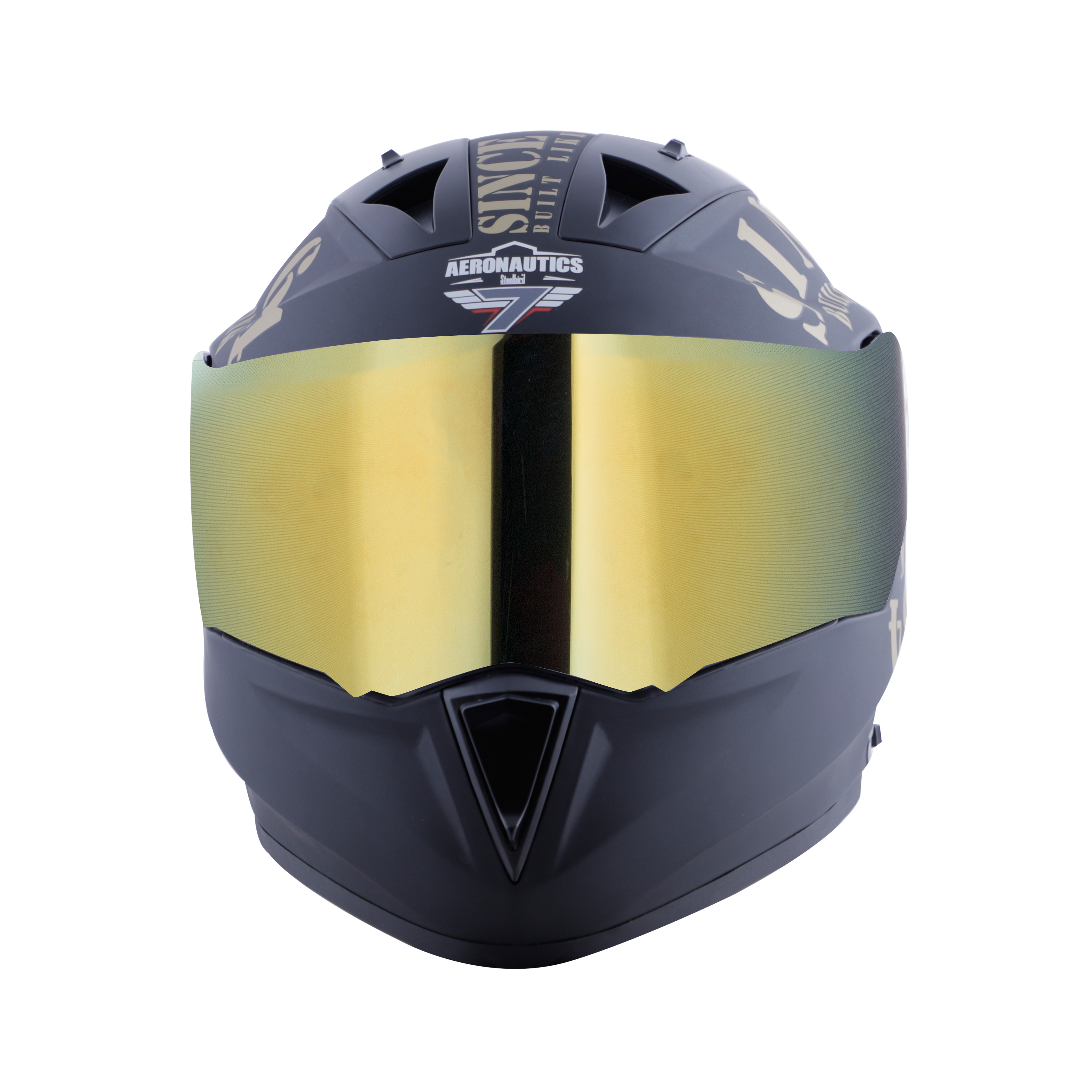 Steelbird SA-1 Aeronautics Tank Full Face ISI Certified Helmet (Matt Black Gold With Chrome Gold Visor)