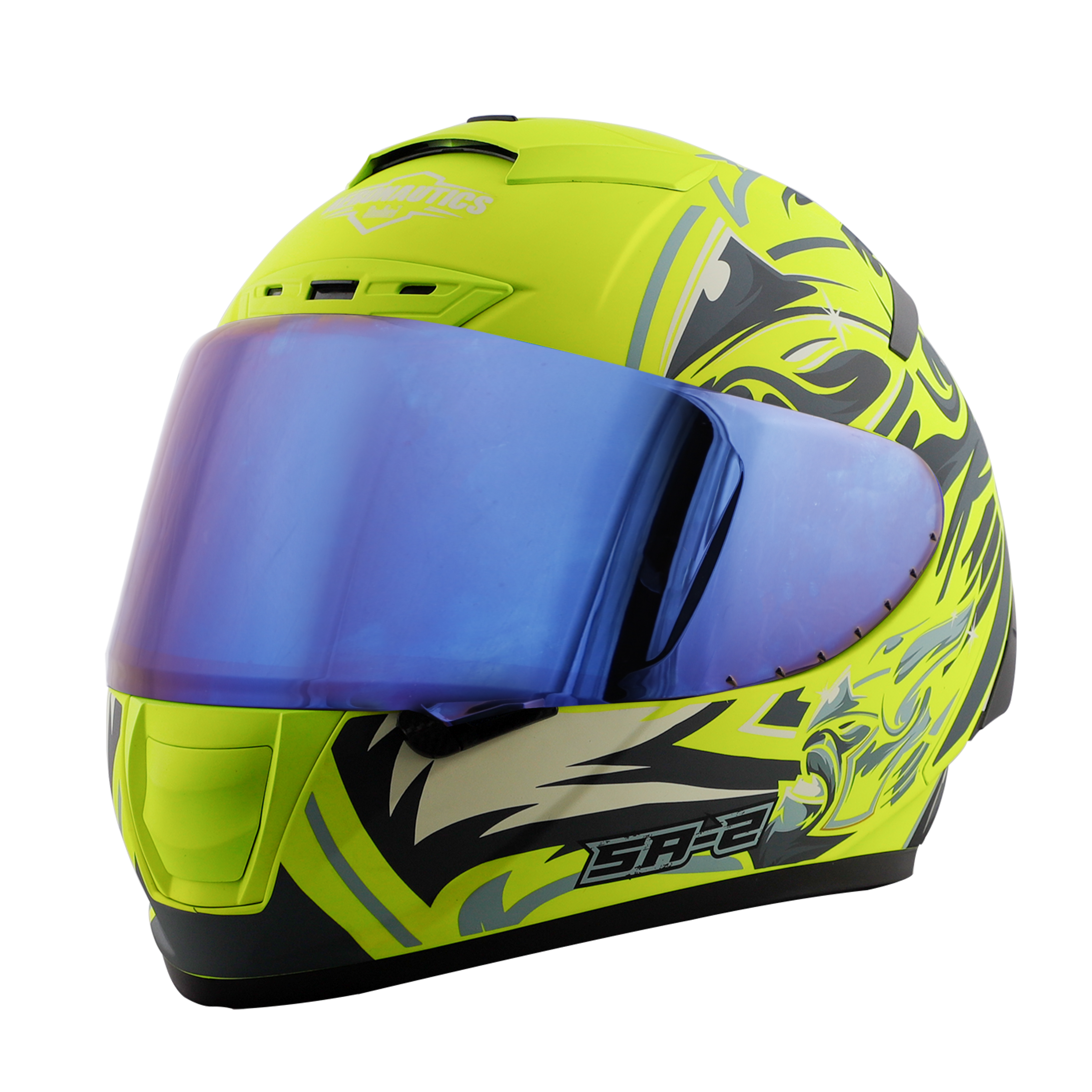 SA-2 VILLAIN GLOSSY FLUO NEON WITH GREY (FITTED WITH CLEAR VISOR EXTRA BLUE CHROME VISOR FREE)