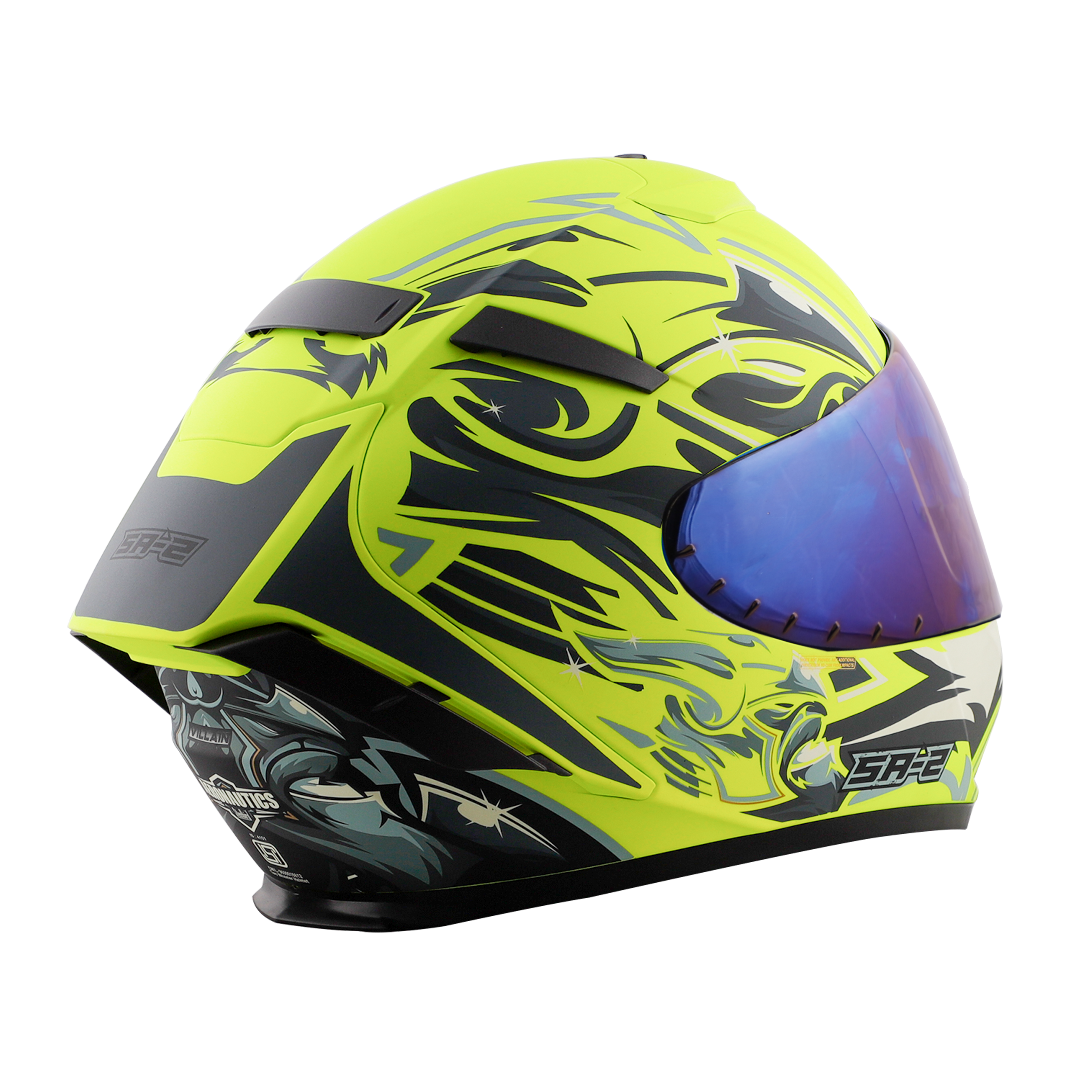 SA-2 VILLAIN GLOSSY FLUO NEON WITH GREY (FITTED WITH CLEAR VISOR EXTRA BLUE CHROME VISOR FREE)